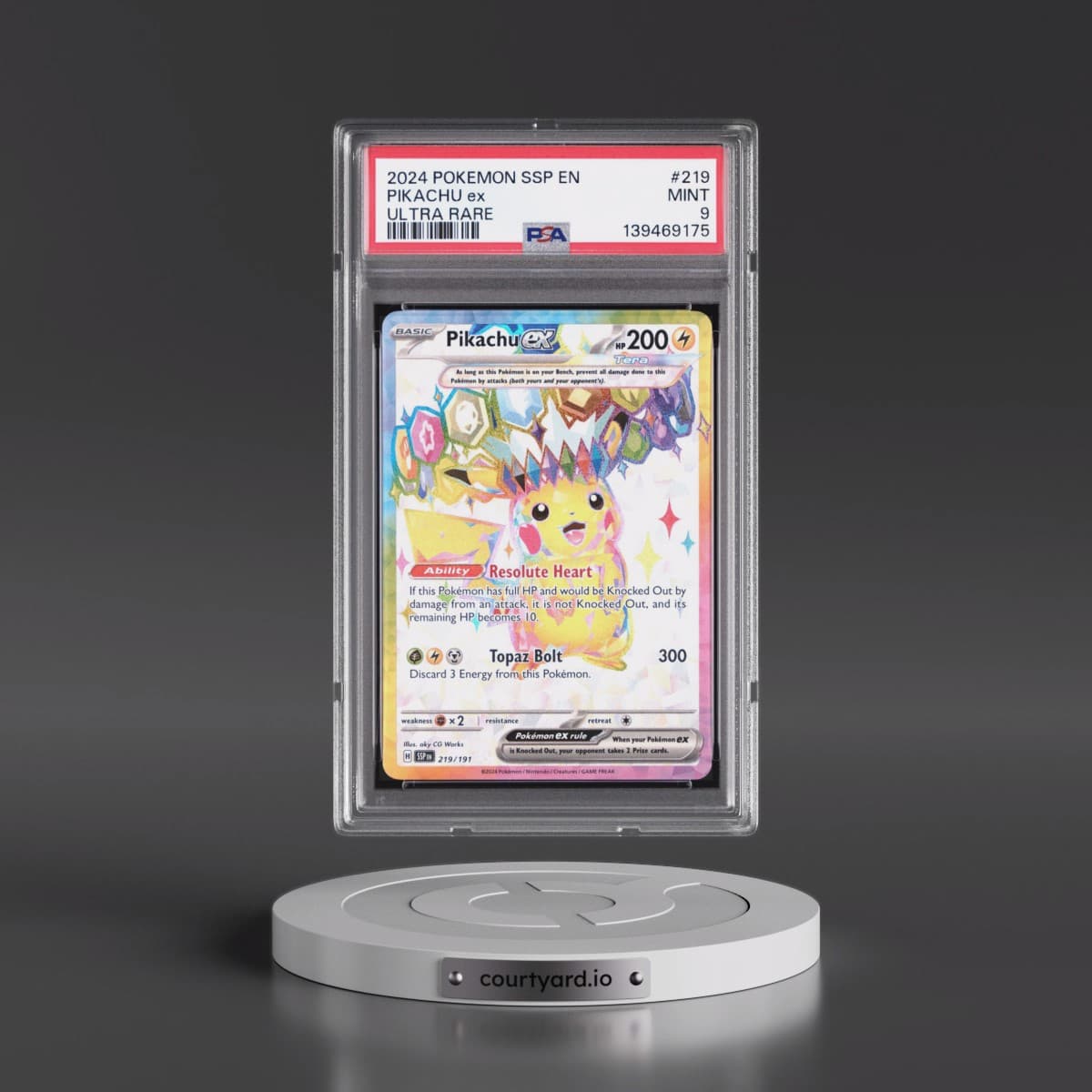 2024 Pokémon Ssp EN-Surging Sparks #219 Pikachu EX - Holo Ultra Rare (PSA 9 MINT)