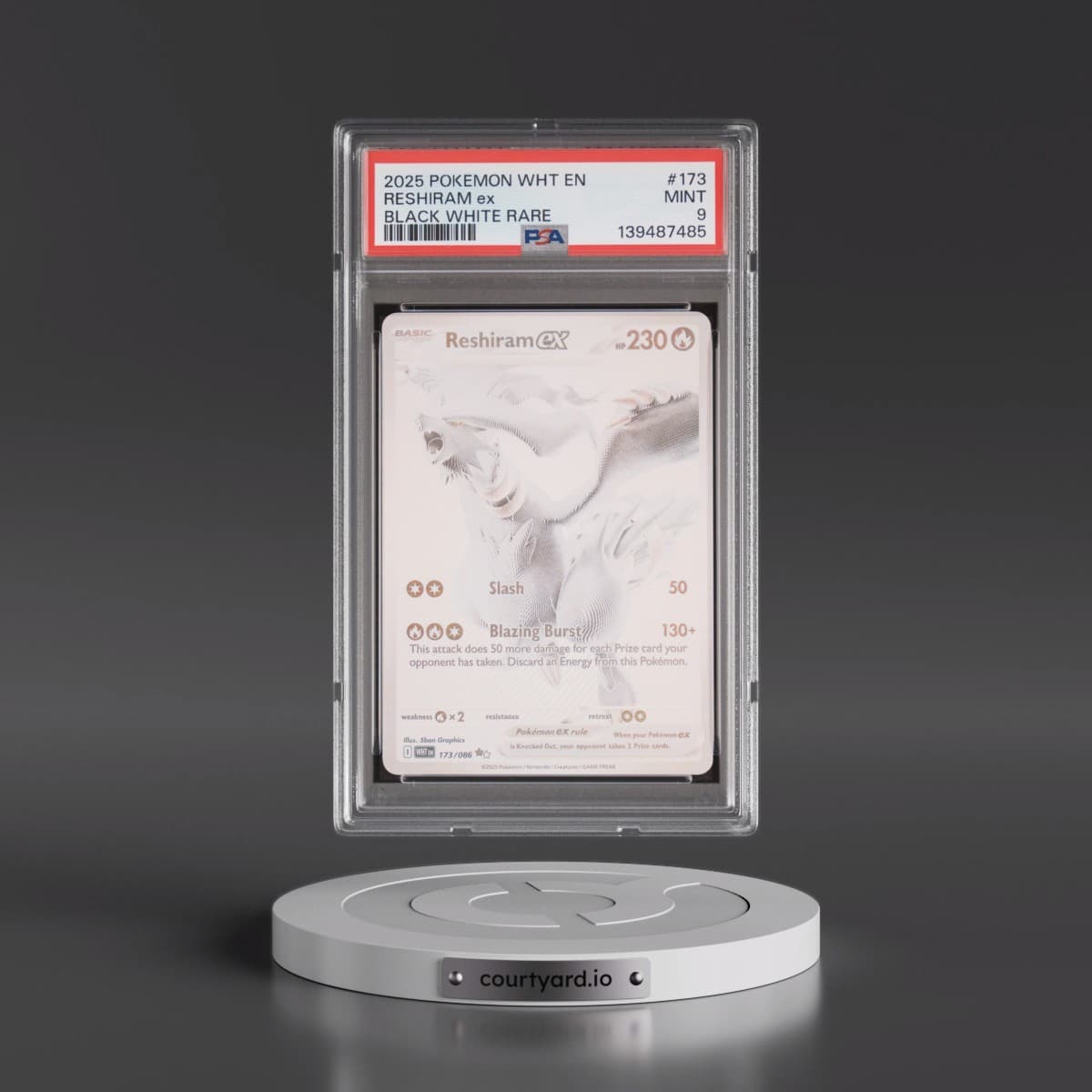 2025 Pokémon Wht EN-White Flare #173 Reshiram EX - Holo Black White Rare (PSA 9 MINT)