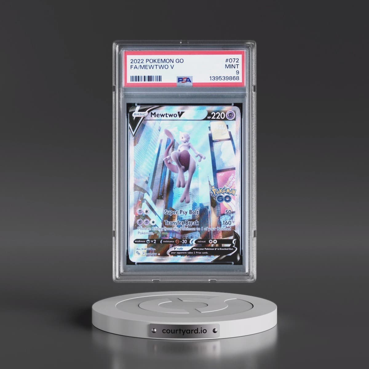 2022 Pokémon Go #072 Mewtwo V - Holo Full Art (PSA 9 MINT)