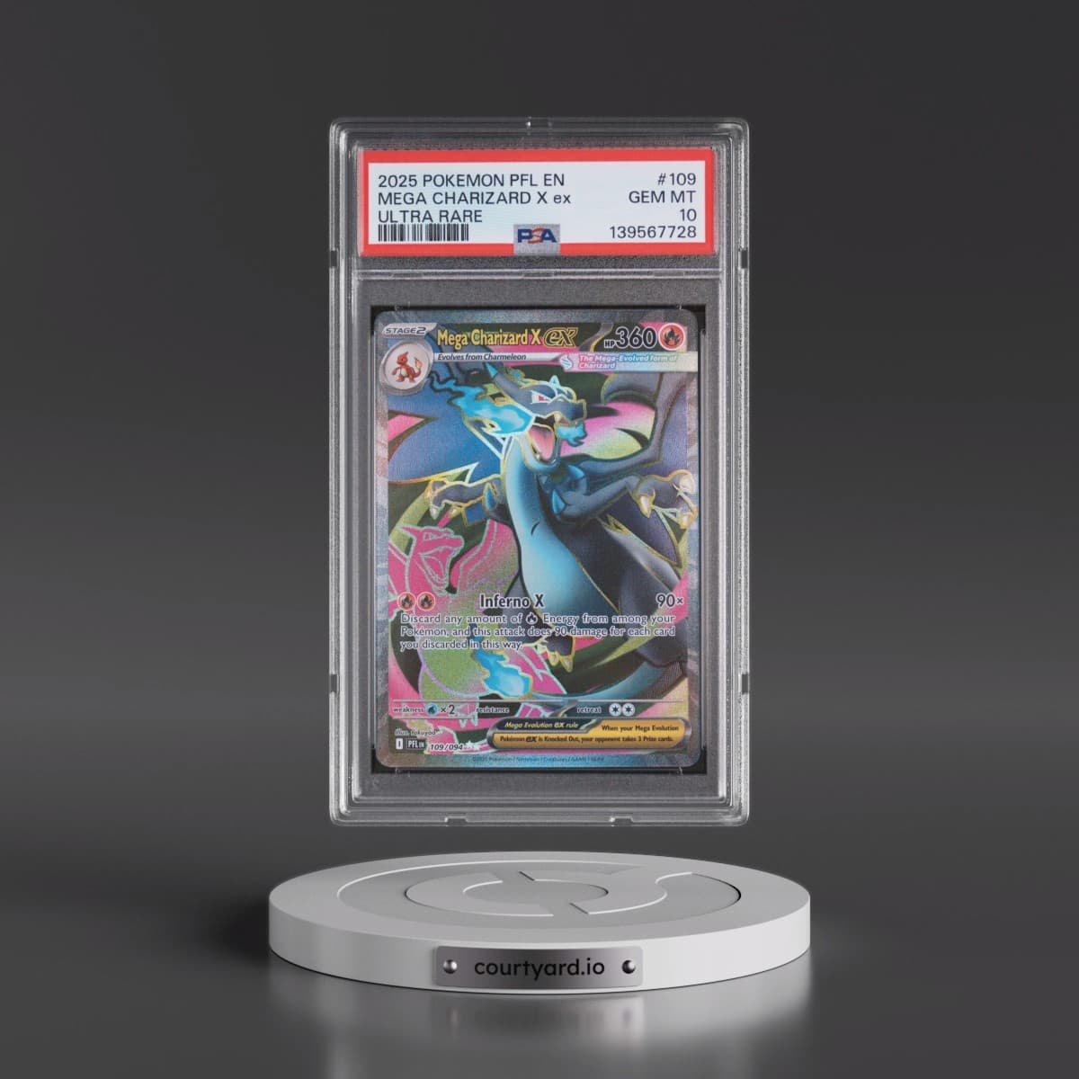 2025 Pokémon Pfl EN-Phantasmal Flames #109 Mega Charizard X EX - Holo Ultra Rare (PSA 10 GEM MINT)