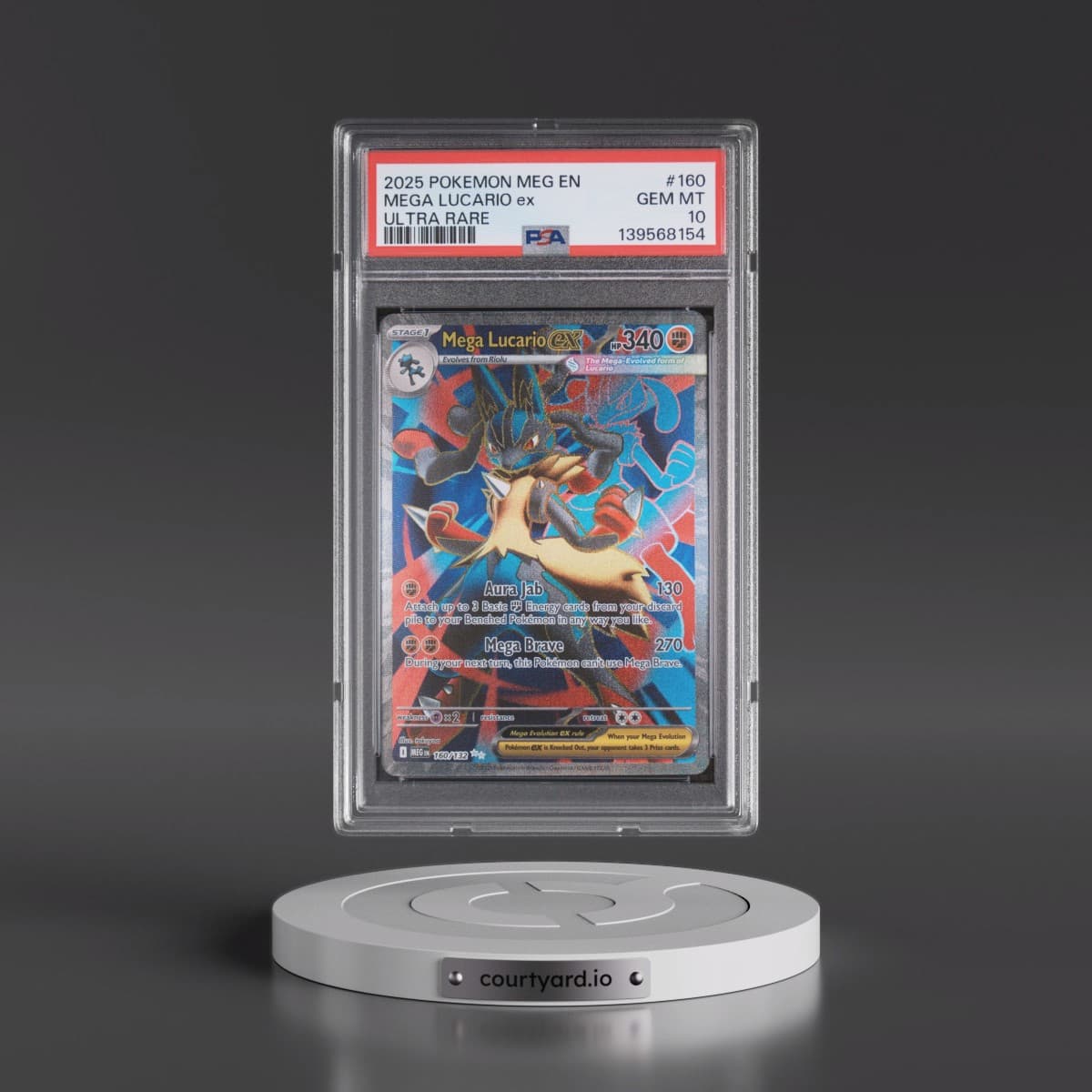 2025 Pokémon Meg EN-Mega Evolution #160 Mega Lucario EX - Holo Ultra Rare (PSA 10 GEM MINT)