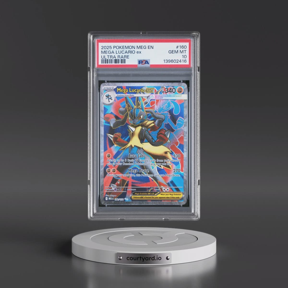 2025 Pokémon Meg EN-Mega Evolution #160 Mega Lucario EX - Holo Ultra Rare (PSA 10 GEM MINT)