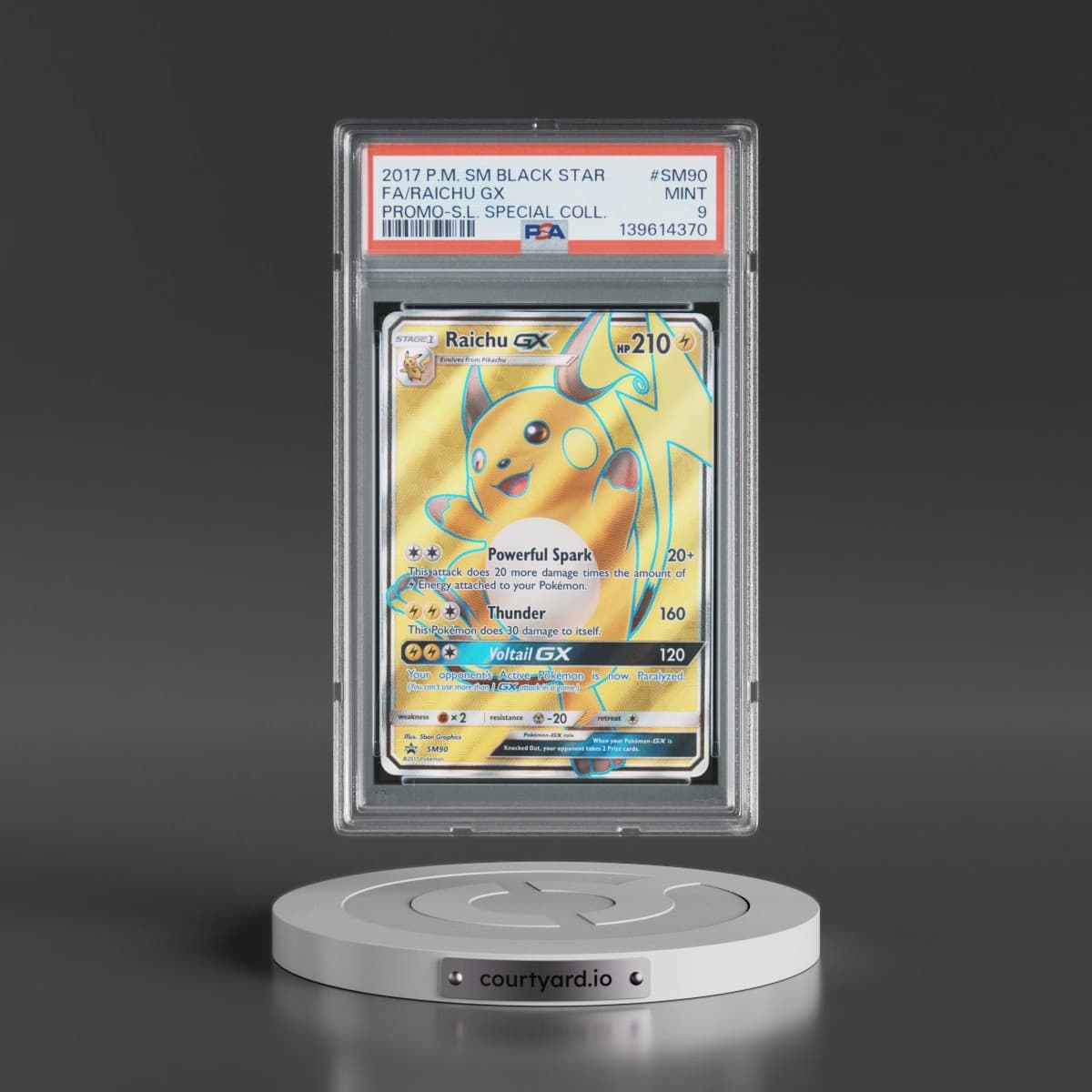 2017 Pokémon SM Black Star Promo #SM90 Raichu GX - Holo Full Art Shining Legends Special Collection (PSA 9 MINT)