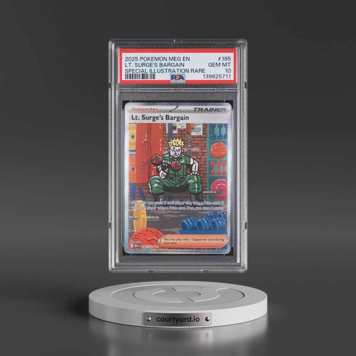 2025 Pokémon Meg EN-Mega Evolution #185 LT. Surge's Bargain - Special Illustration Rare (PSA 10 GEM MINT)