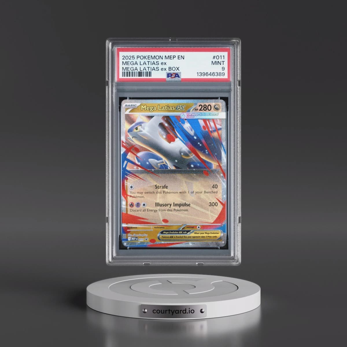2025 Pokémon Mep EN-Me Black Star Promo #011 Mega Latias EX - Holo Mega Latias EX Box (PSA 9 MINT)