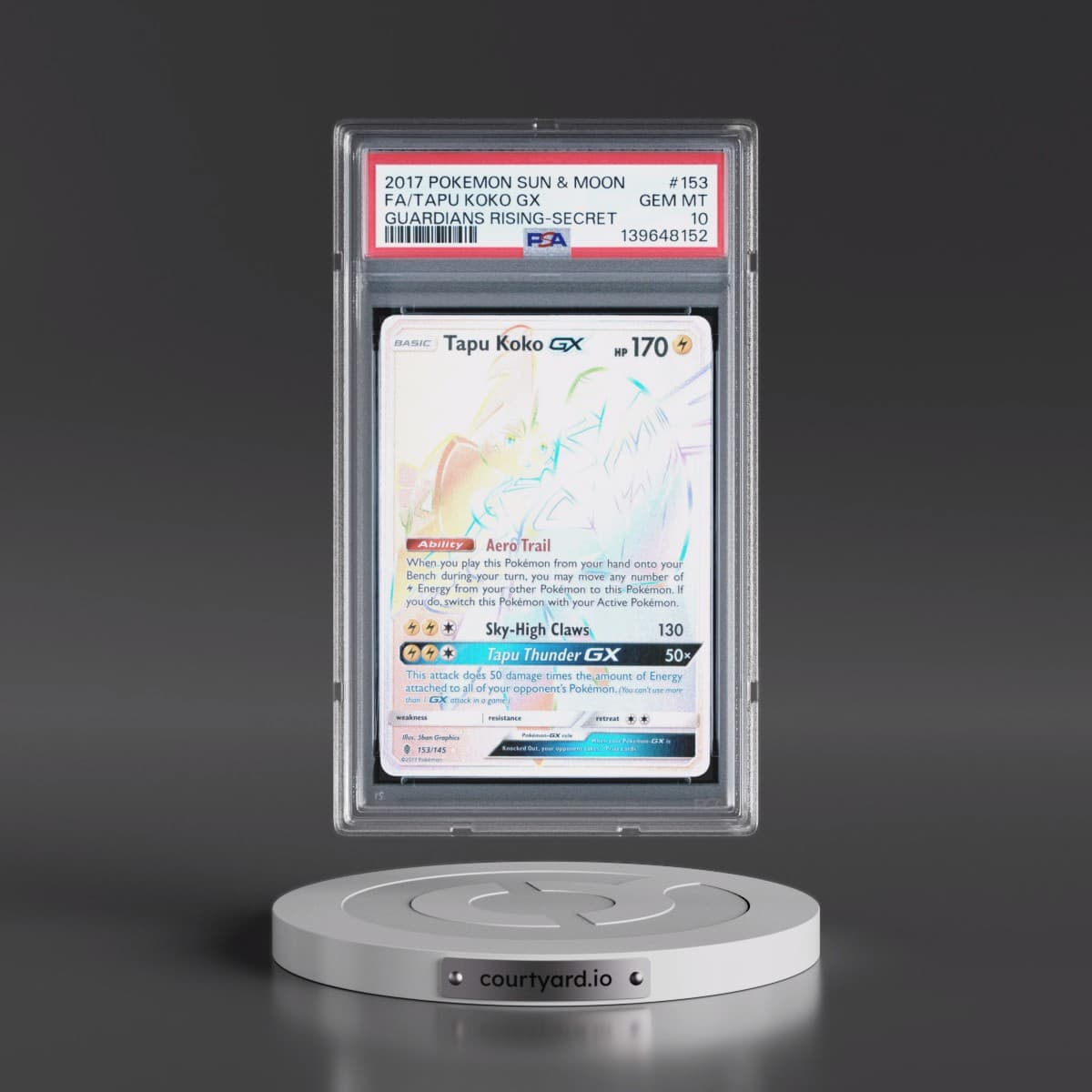 2017 Pokémon Sun & Moon Guardians Rising #153 Tapu Koko GX - Holo Full Art Secret (PSA 10 GEM MINT)