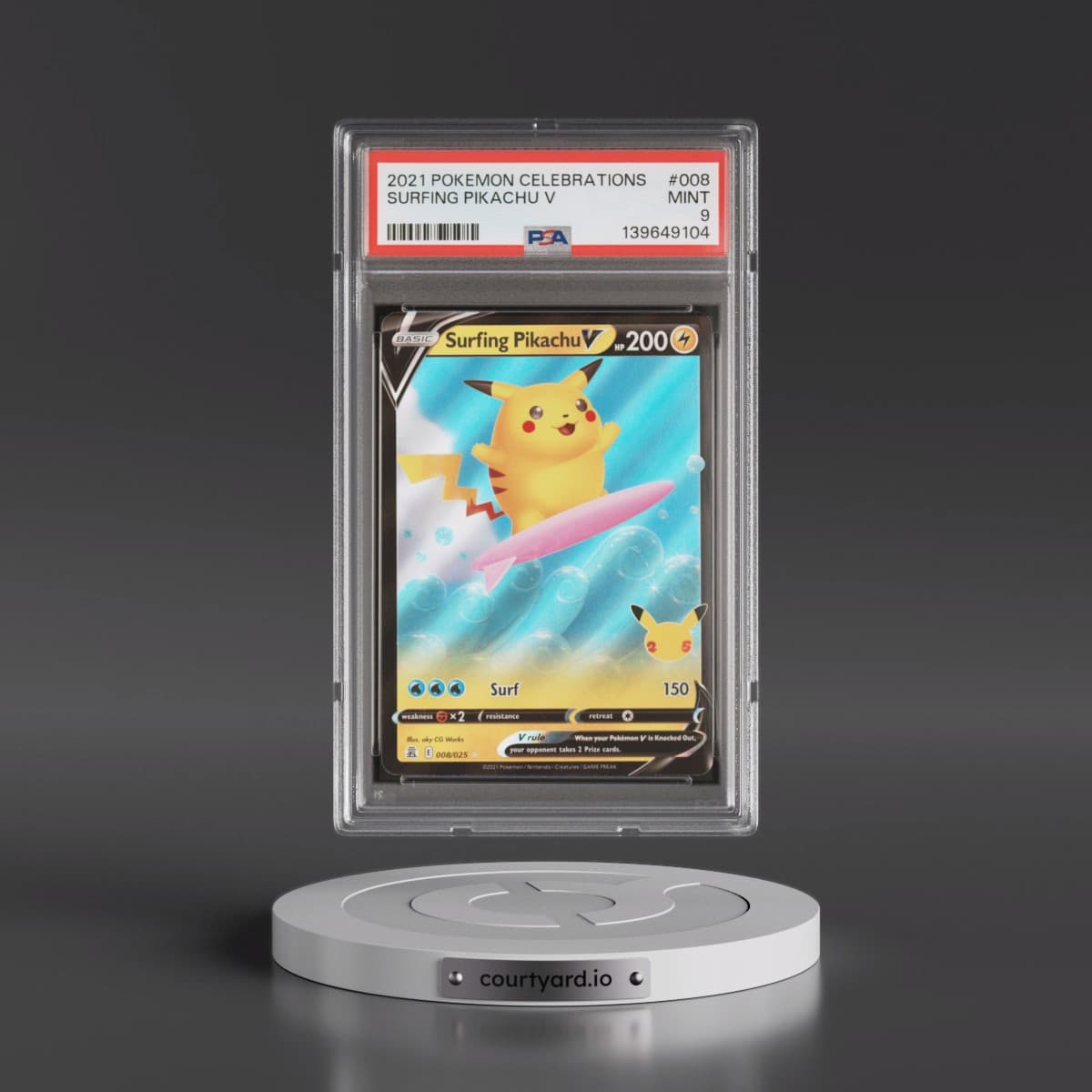 2021 Pokémon Celebrations #008 Surfing Pikachu V - Holo (PSA 9 MINT)