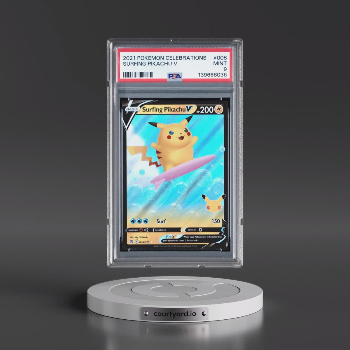 2021 Pokémon Celebrations #008 Surfing Pikachu V - Holo (PSA 9 MINT)