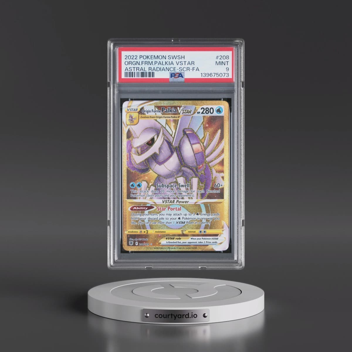 2022 Pokémon Sword & Shield Astral Radiance #208 Origin Forme Palkia Vstar - Full Art Secret (PSA 9 MINT)
