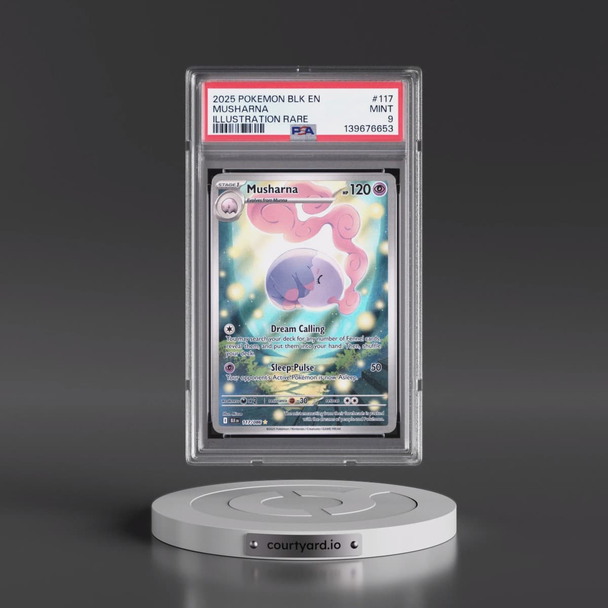 2025 Pokémon Blk EN-Black Bolt #117 Musharna - Illustration Rare (PSA 9 MINT)