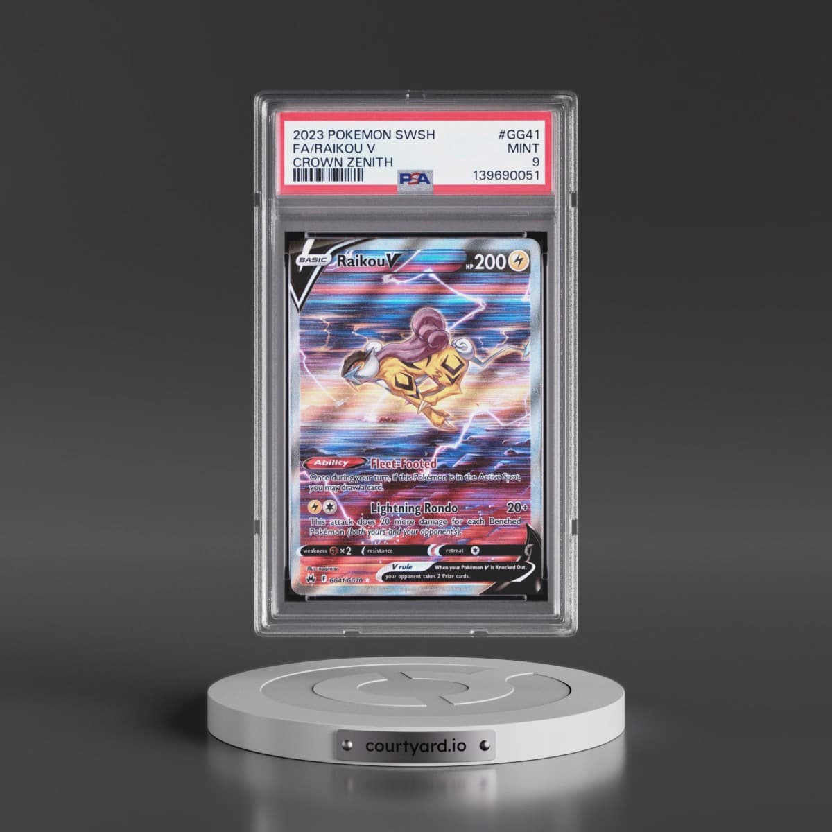 2023 Pokémon Sword and Shield Crown Zenith #GG41 Raikou V - Holo Full Art (PSA 9 MINT)