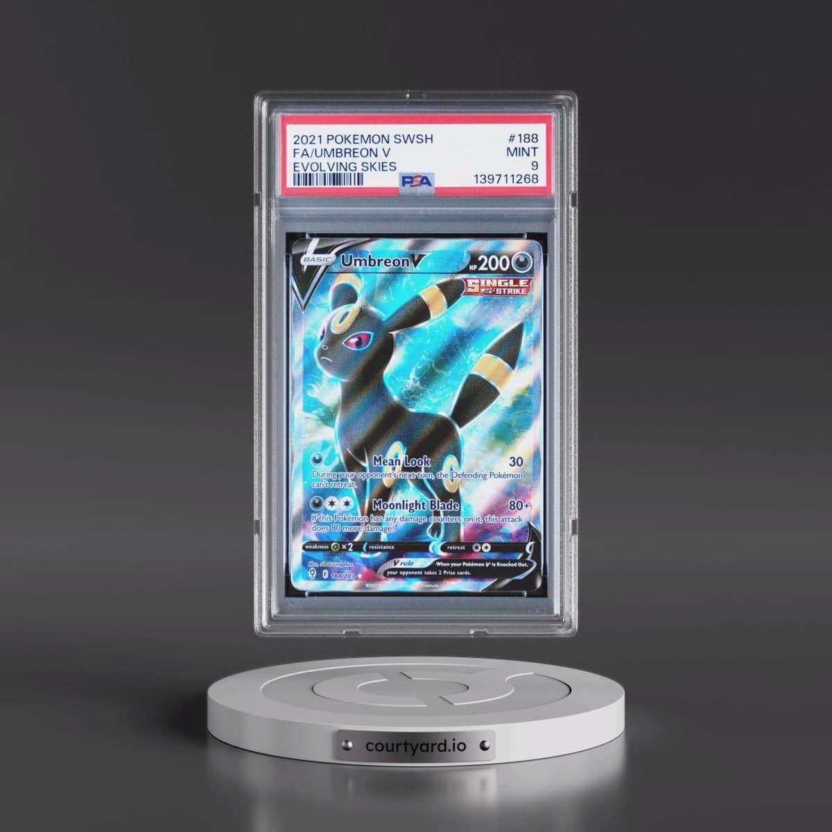 2021 Pokémon Sword & Shield Evolving Skies #188 Umbreon V - Holo Full Art (PSA 9 MINT)