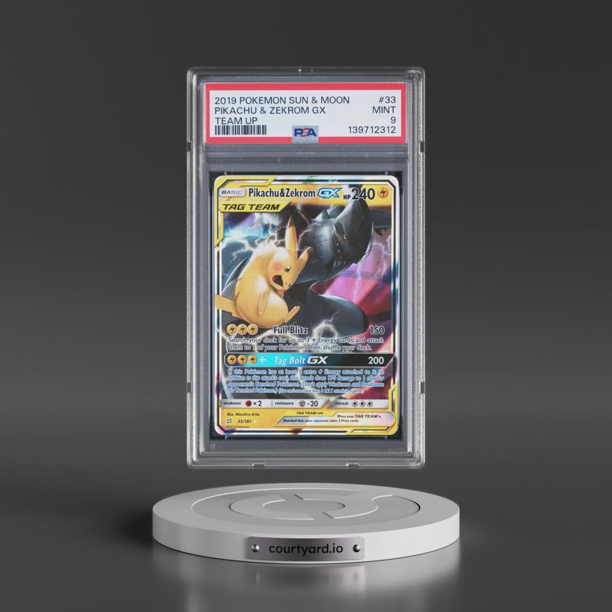 2019 Pokémon Sun & Moon Team Up #33 Pikachu & Zekrom GX - Holo (PSA 9 MINT)