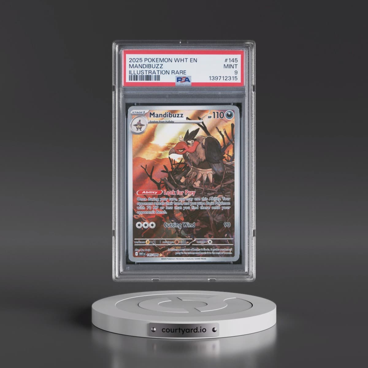 2025 Pokémon Wht EN-White Flare #145 Mandibuzz - Illustration Rare (PSA 9 MINT)