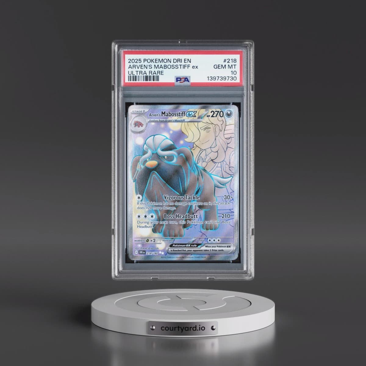 2025 Pokémon Dri EN-Destined Rivals #218 Arven's Mabosstiff EX - Holo Ultra Rare (PSA 10 GEM MINT)