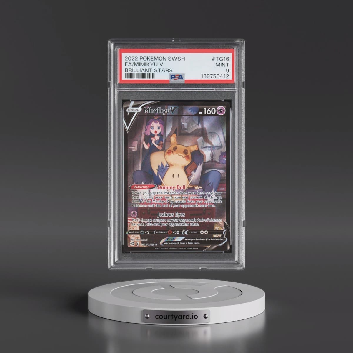 2022 Pokémon Sword & Shield Brilliant Stars #TG16 Mimikyu V - Holo Full Art (PSA 9 MINT)