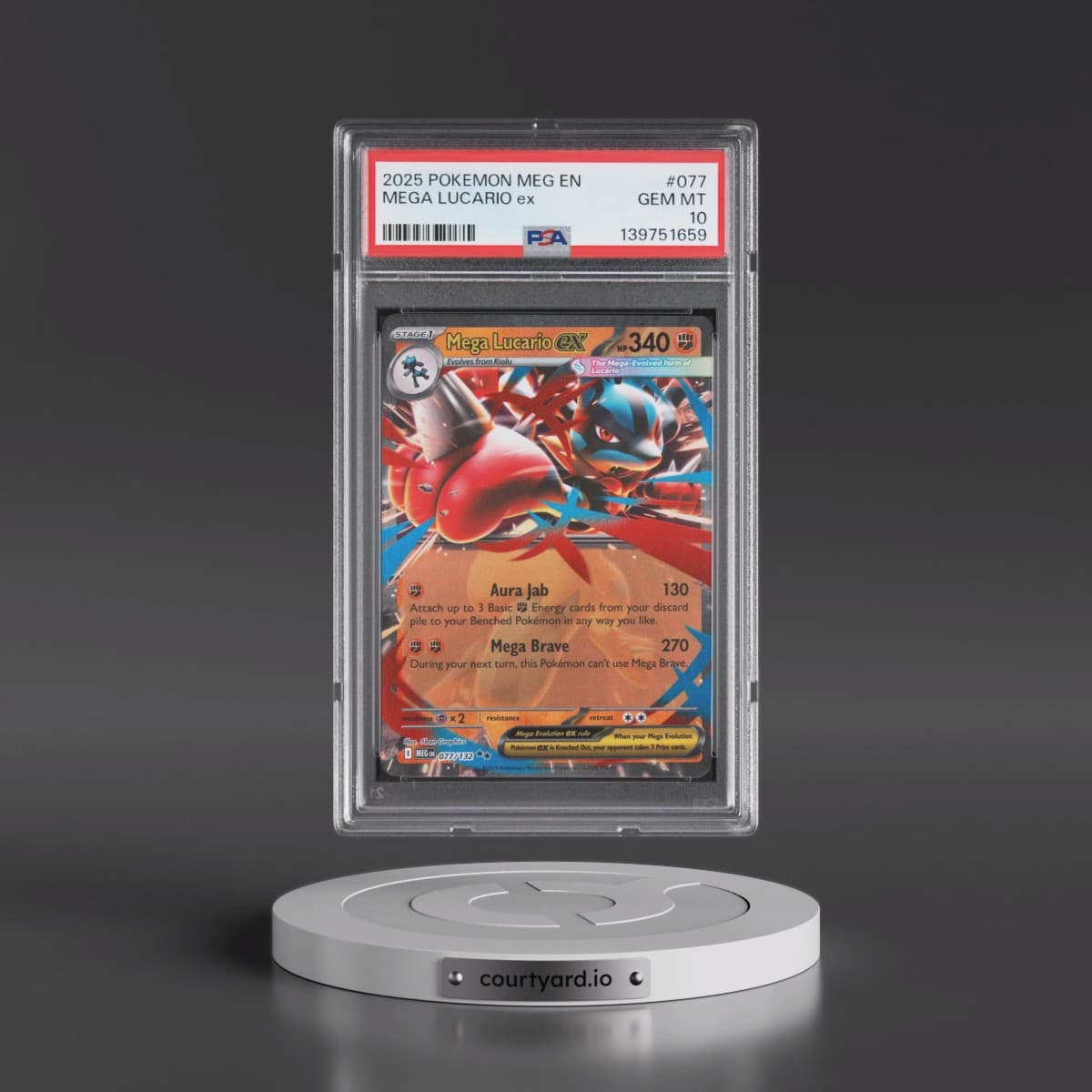 2025 Pokémon Meg EN-Mega Evolution #077 Mega Lucario EX - Holo (PSA 10 GEM MINT)