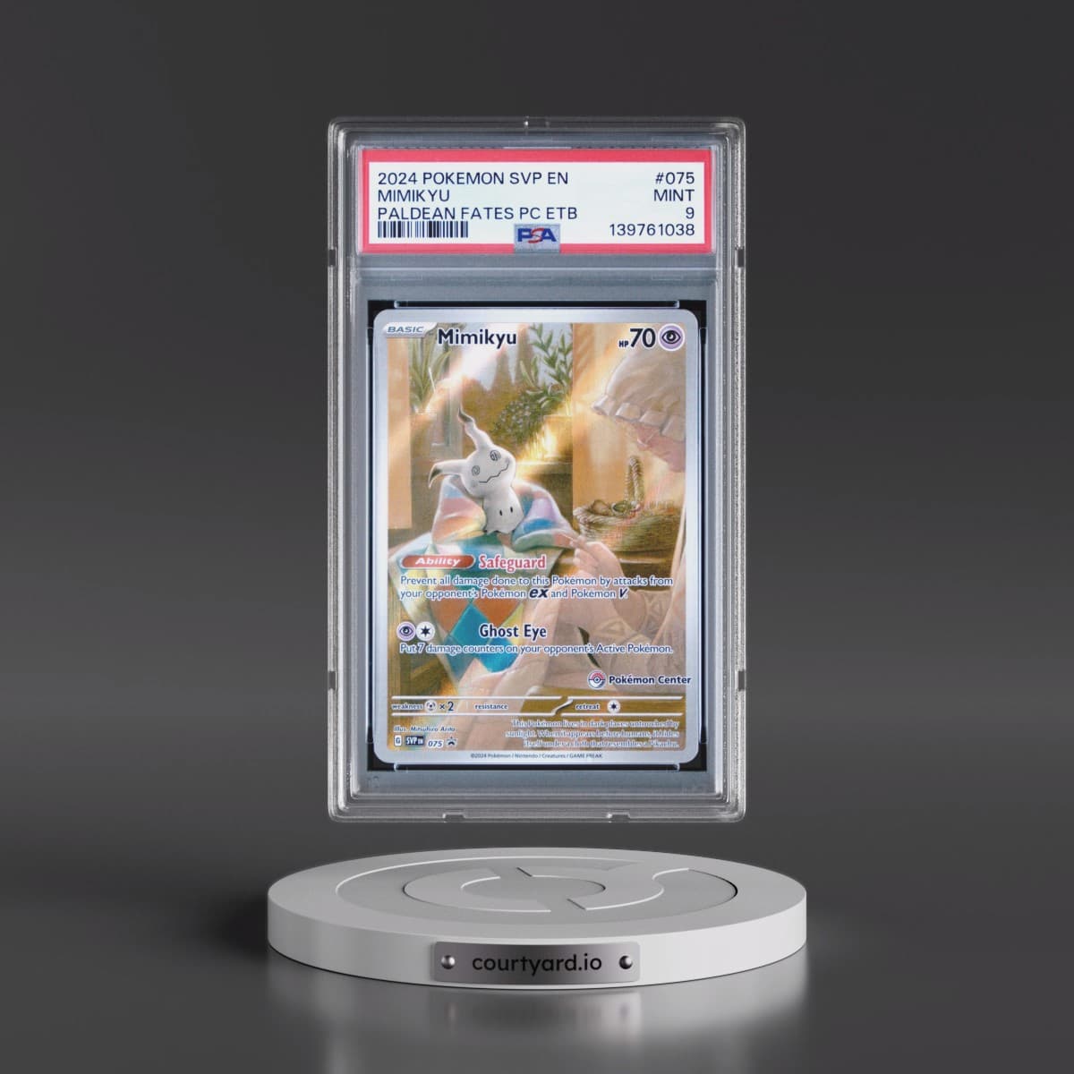 2024 Pokémon Svp EN-SV Black Star Promo #075 Mimikyu - Paldean Fates Pokemon Center Elite Trainer Box (PSA 9 MINT)