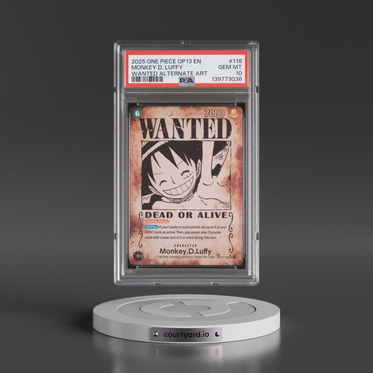 2025 One Piece OP13-Carrying on His Will #118 Monkey D. Luffy - Wanted Alternate Art (PSA 10 GEM MINT)