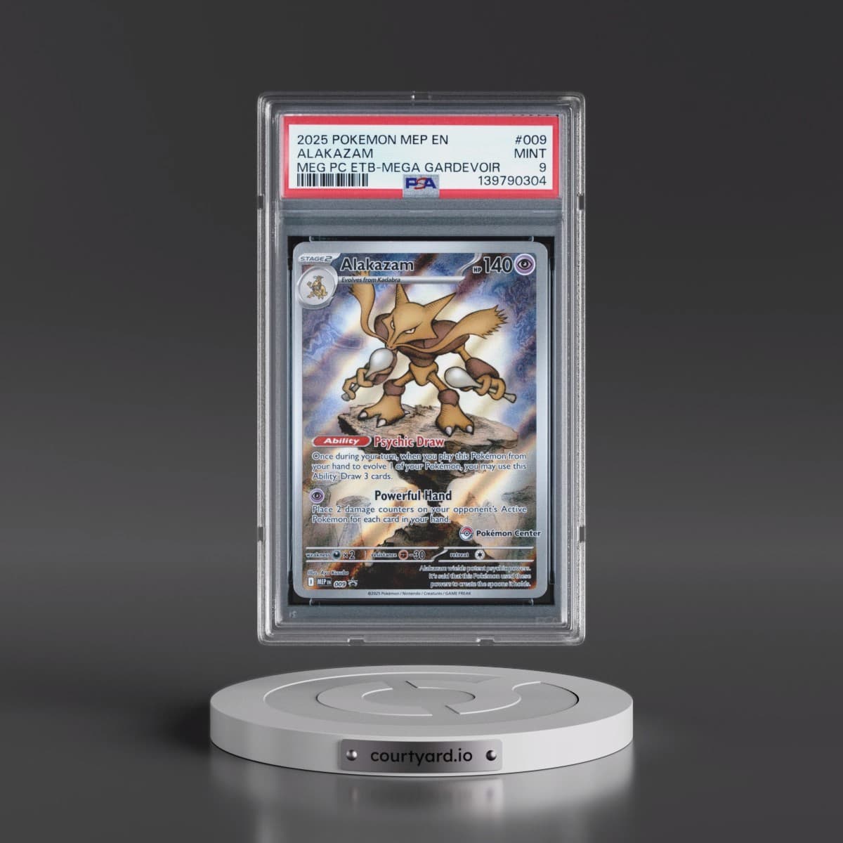 2025 Pokémon Mep EN-Me Black Star Promo #009 Alakazam - Mega Evolution Pokemon Center Elite Trainer Box-Mega Gardevoir (PSA 9 MINT)