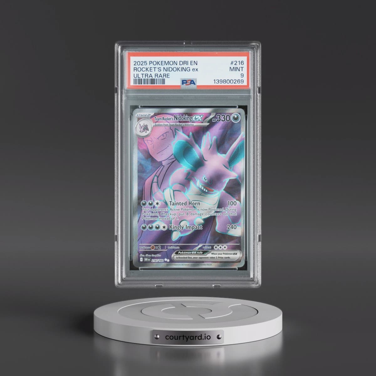 2025 Pokémon Dri EN-Destined Rivals #216 Team Rocket's Nidoking EX - Holo Ultra Rare (PSA 9 MINT)