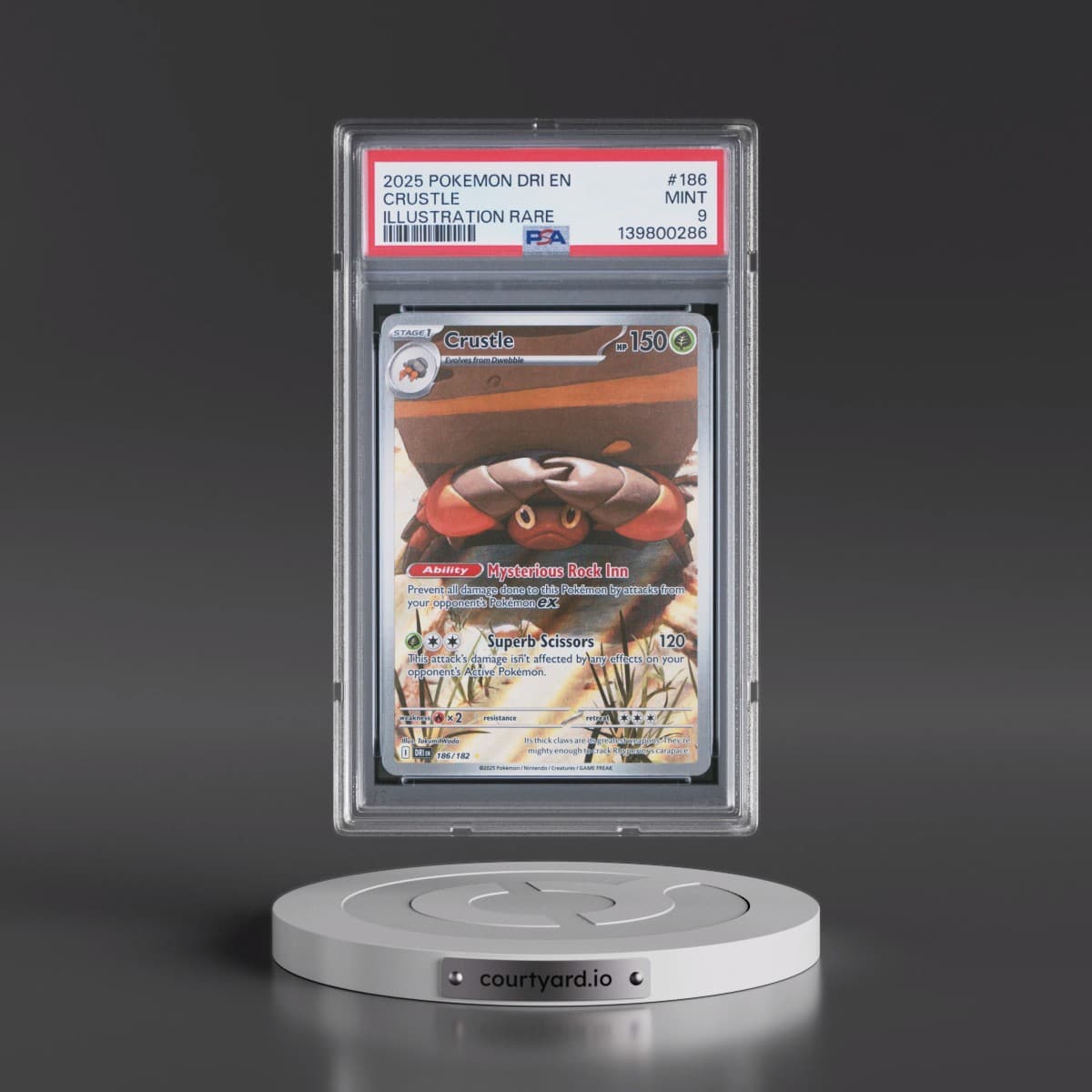 2025 Pokémon Dri EN-Destined Rivals #186 Crustle - Illustration Rare (PSA 9 MINT)