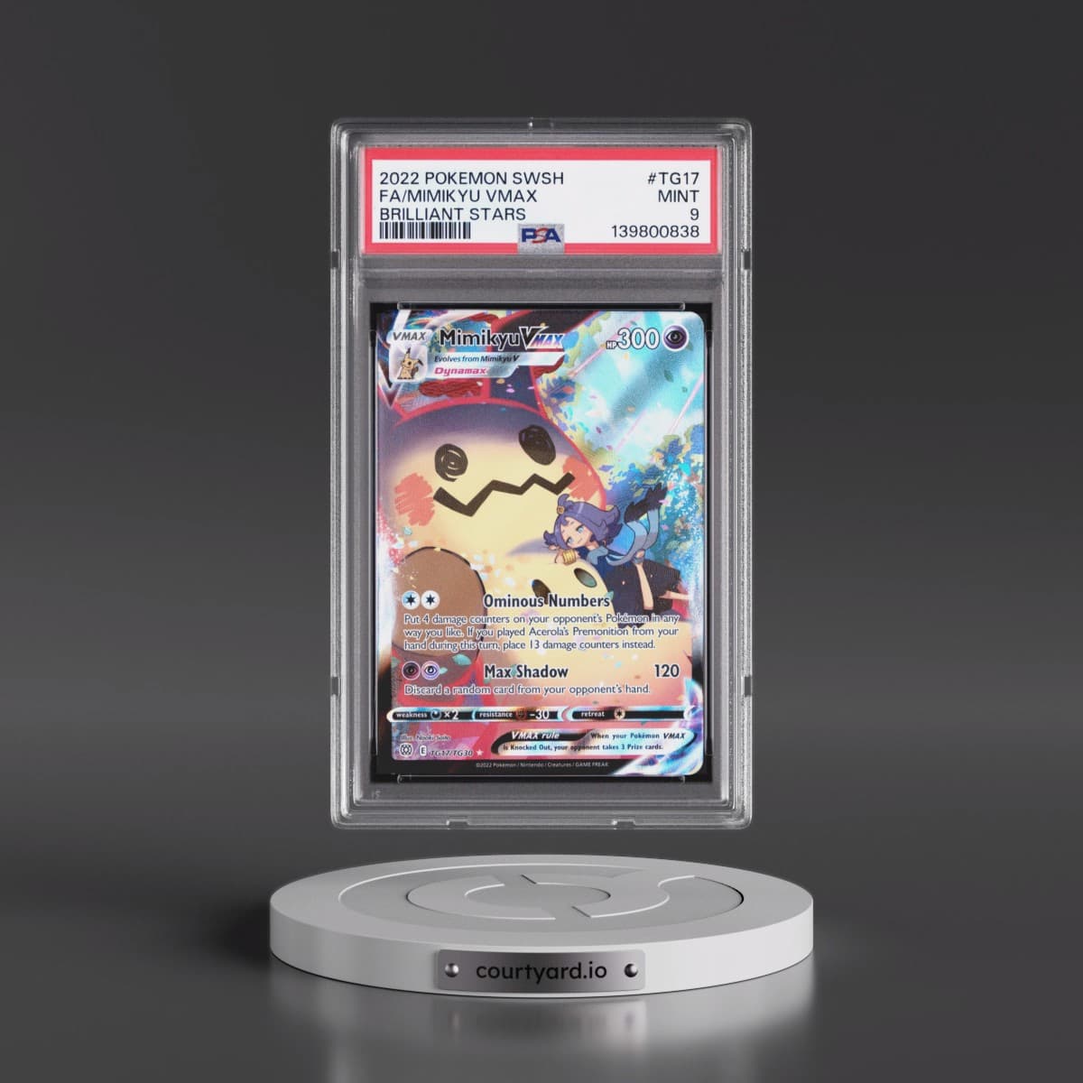 2022 Pokémon Sword & Shield Brilliant Stars #TG17 Mimikyu Vmax - Full Art (PSA 9 MINT)