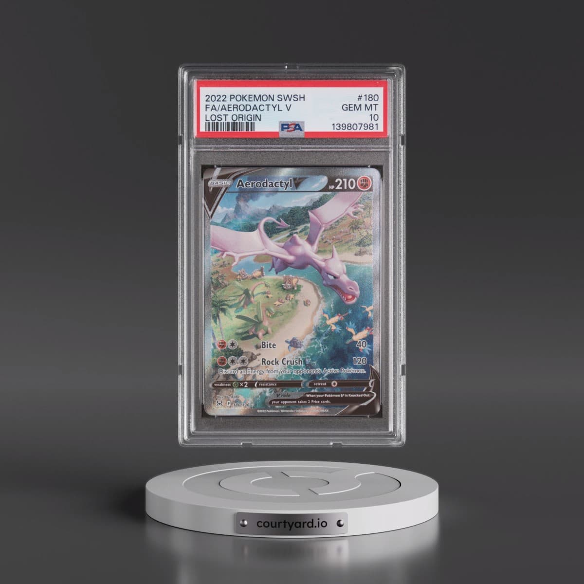 2022 Pokémon Sword & Shield Lost Origin #180 Aerodactyl V - Holo Full Art (PSA 10 GEM MINT)