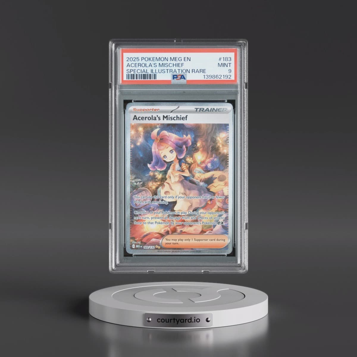 2025 Pokémon Meg EN-Mega Evolution #183 Acerola's Mischief - Special Illustration Rare (PSA 9 MINT)
