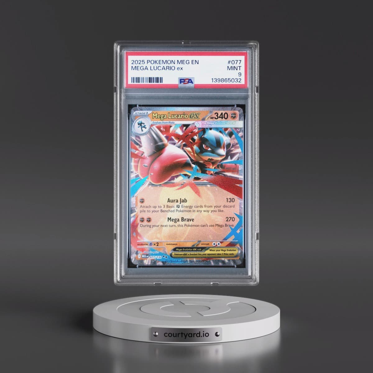 2025 Pokémon Meg EN-Mega Evolution #077 Mega Lucario EX - Holo (PSA 9 MINT)