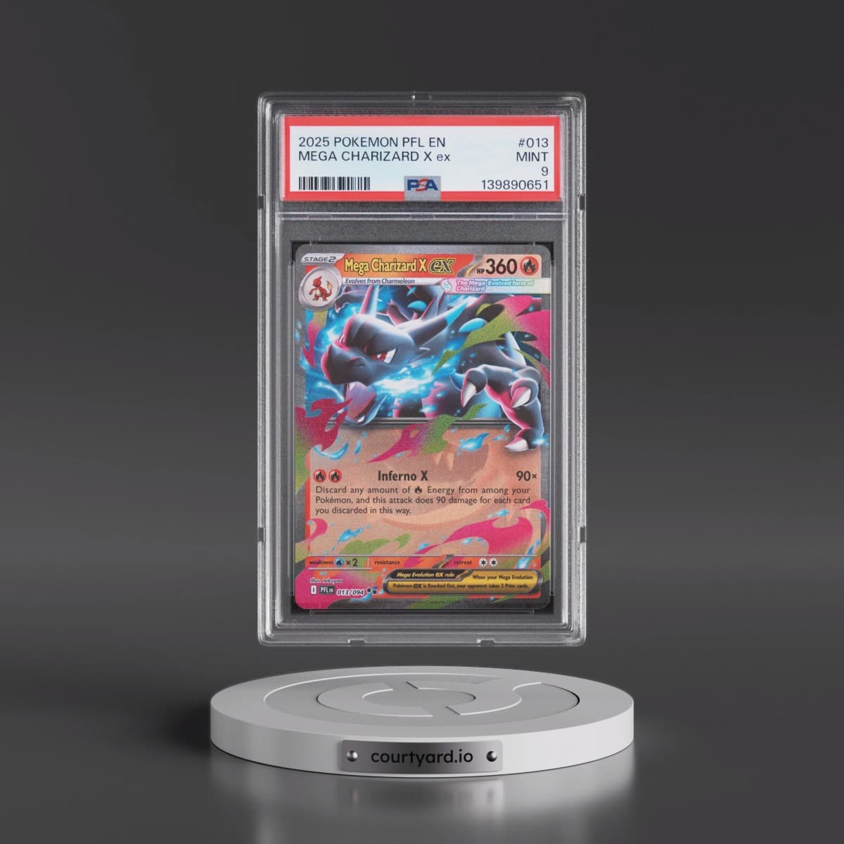 2025 Pokémon Pfl EN-Phantasmal Flames #013 Mega Charizard X EX - Holo (PSA 9 MINT)