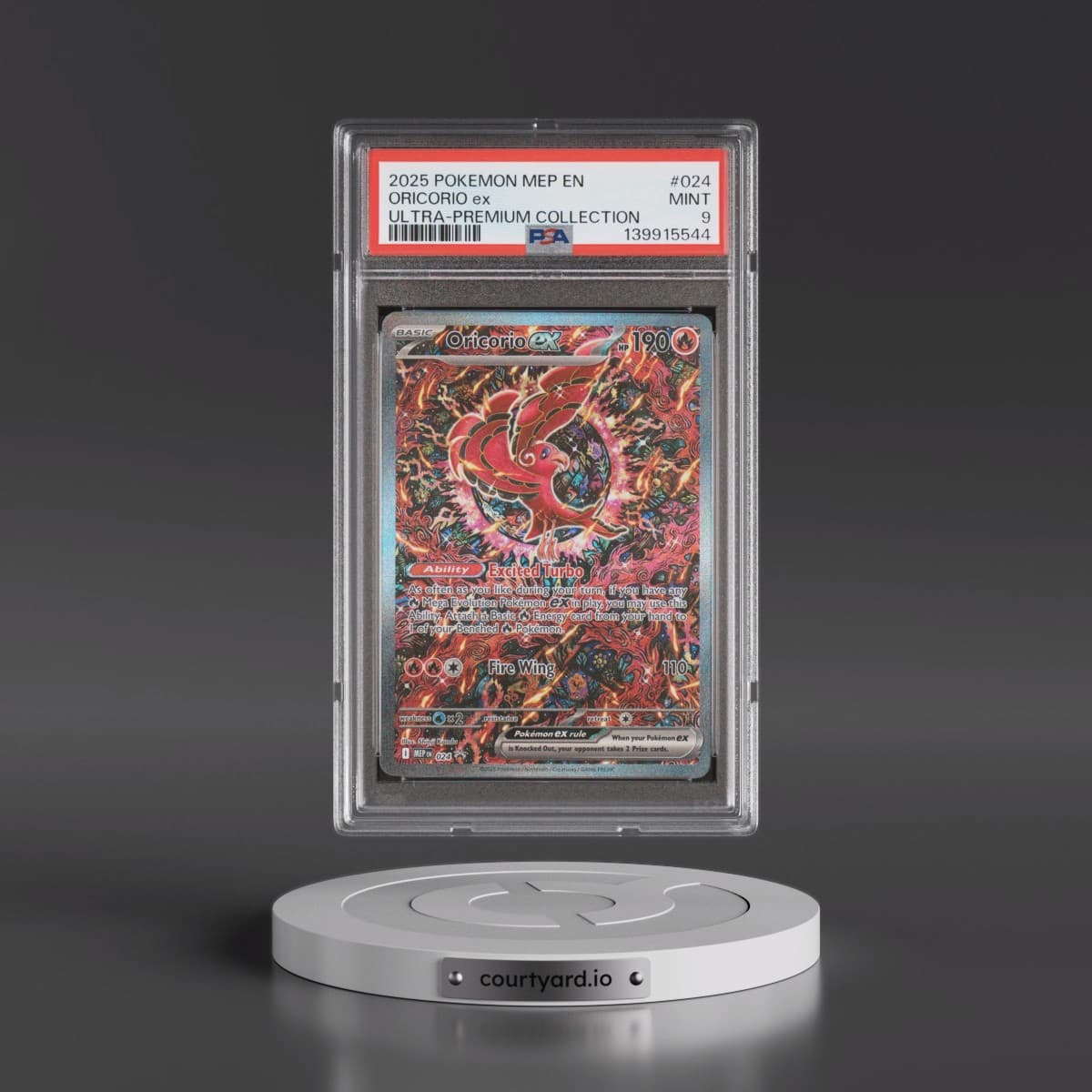 2025 Pokémon Mep EN-Me Black Star Promo #024 Oricorio EX - Holo Mega Charizard X EX Ultra-Premium Collection (PSA 9 MINT)