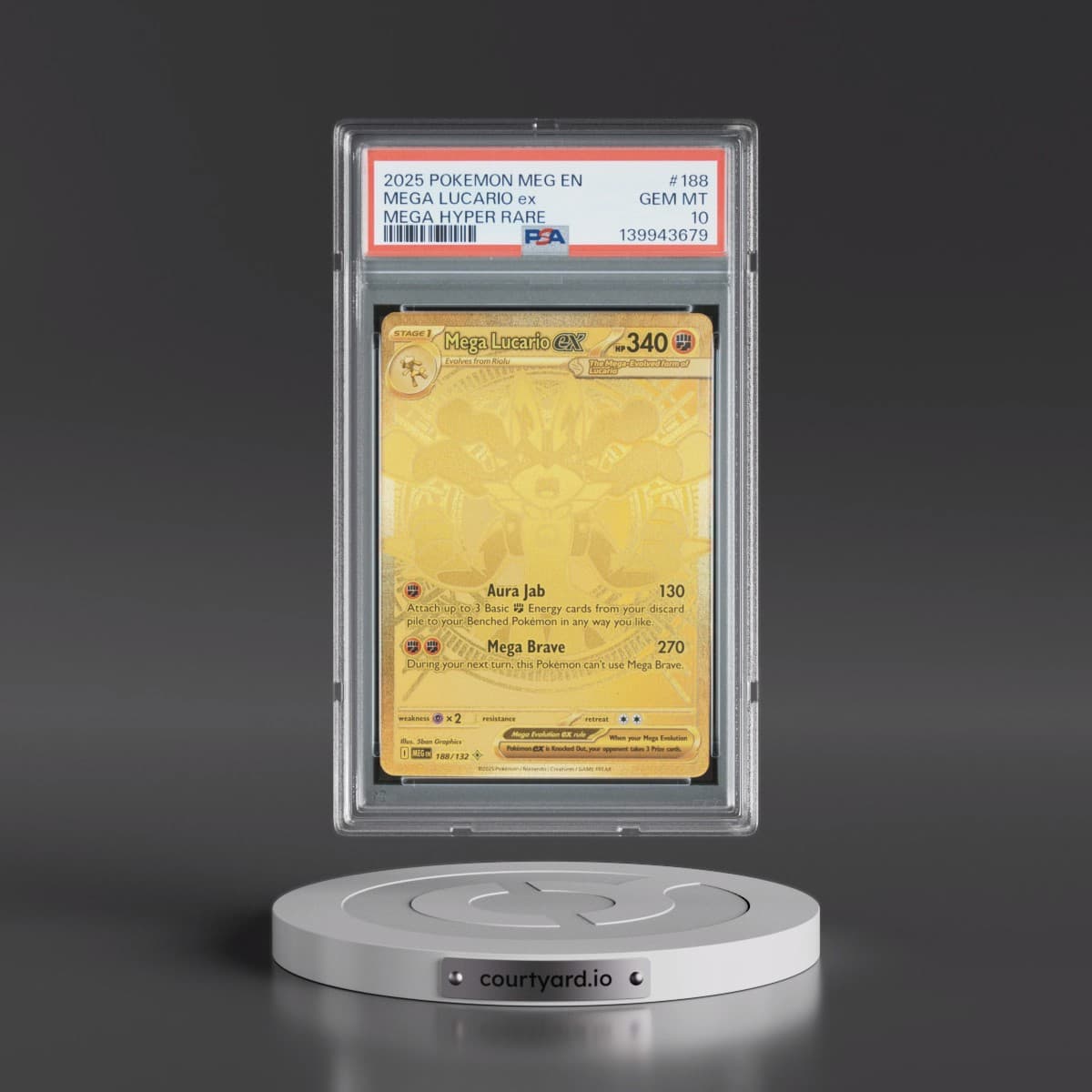 2025 Pokémon Meg EN-Mega Evolution #188 Mega Lucario EX - Holo Mega Hyper Rare (PSA 10 GEM MINT)