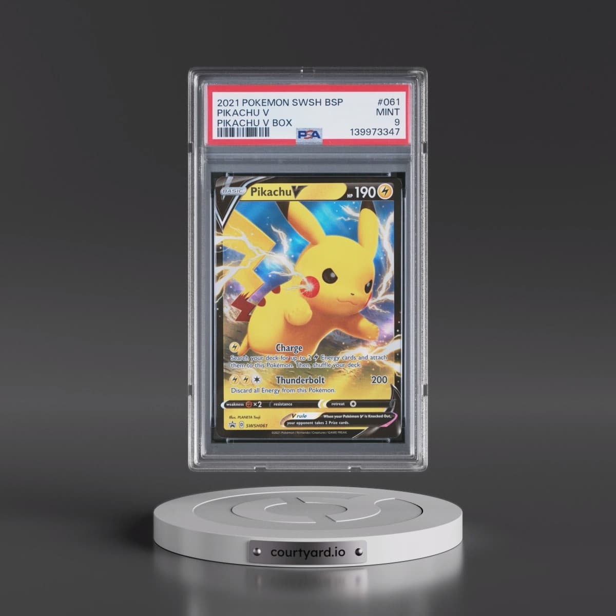 2021 Pokémon Swsh Black Star Promo #061 Pikachu V - Holo Pikachu V Box (PSA 9 MINT)