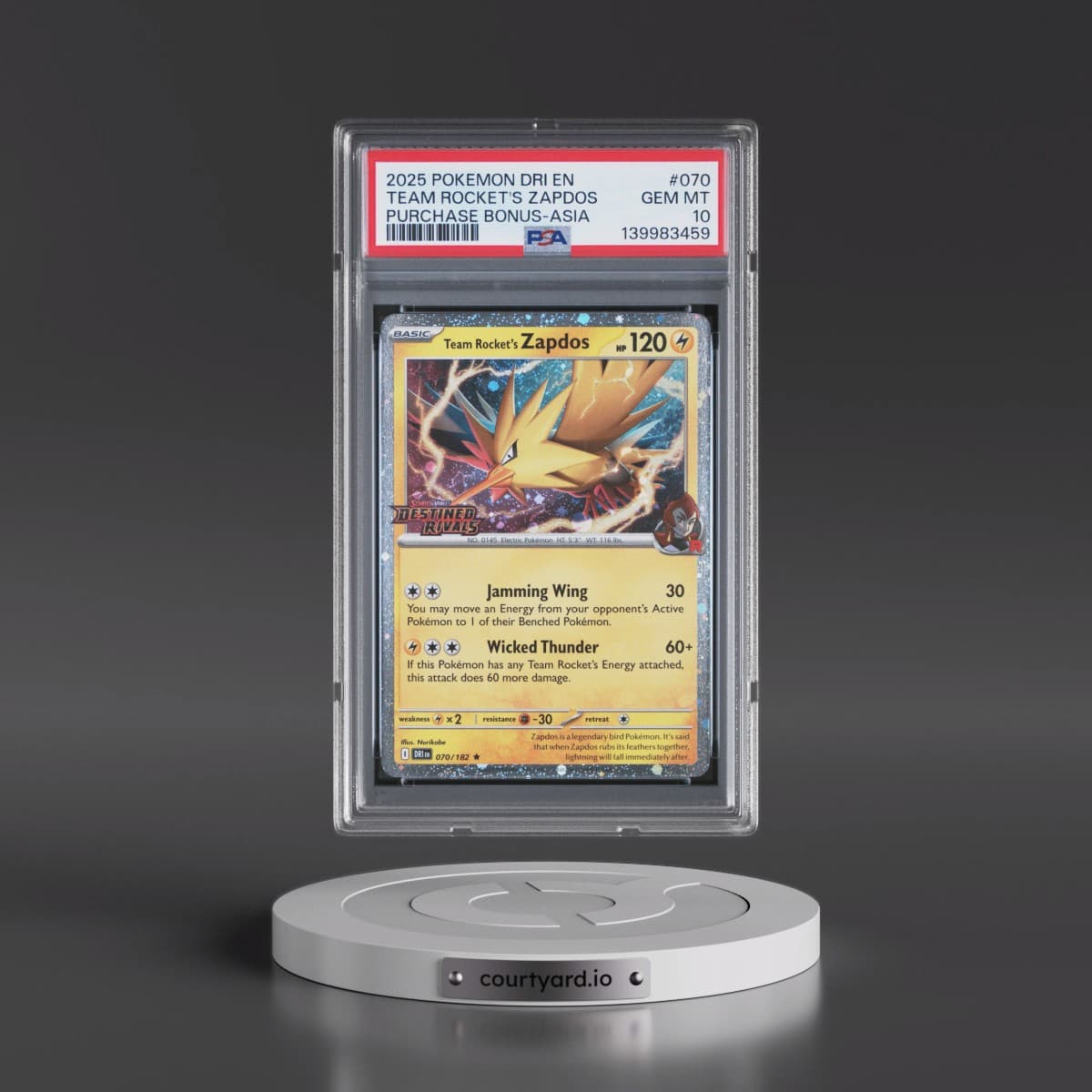 2025 Pokémon Dri EN-Destined Rivals #070 Team Rocket's Zapdos - Purchase Bonus-Asia (PSA 10 GEM MINT)