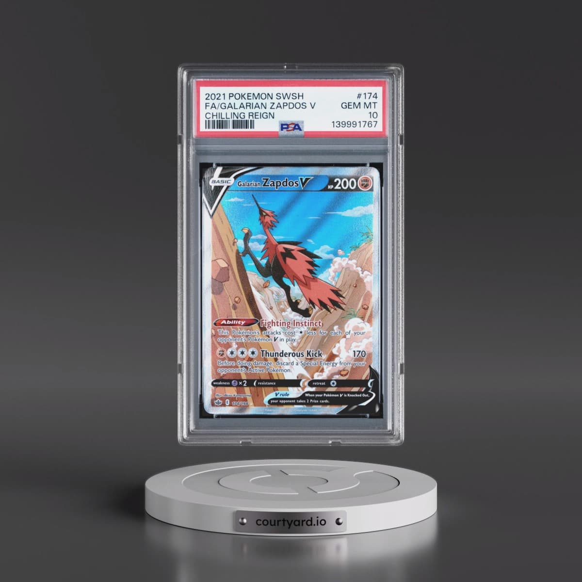 2021 Pokémon Sword & Shield Chilling Reign #174 Galarian Zapdos V - Holo Full Art (PSA 10 GEM MINT)