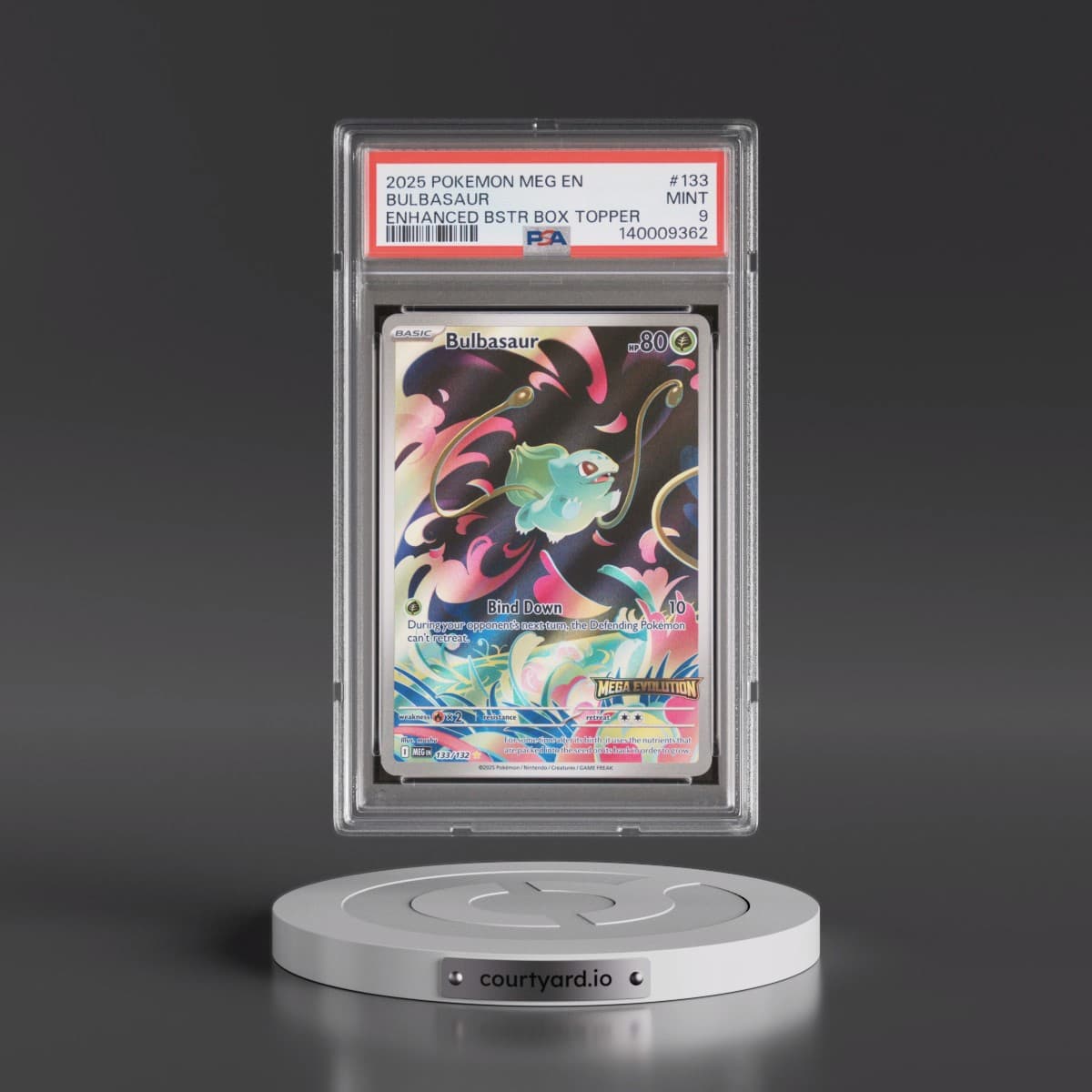 2025 Pokémon Meg EN-Mega Evolution #133 Bulbasaur - Enhanced Booster Box Topper (PSA 9 MINT)