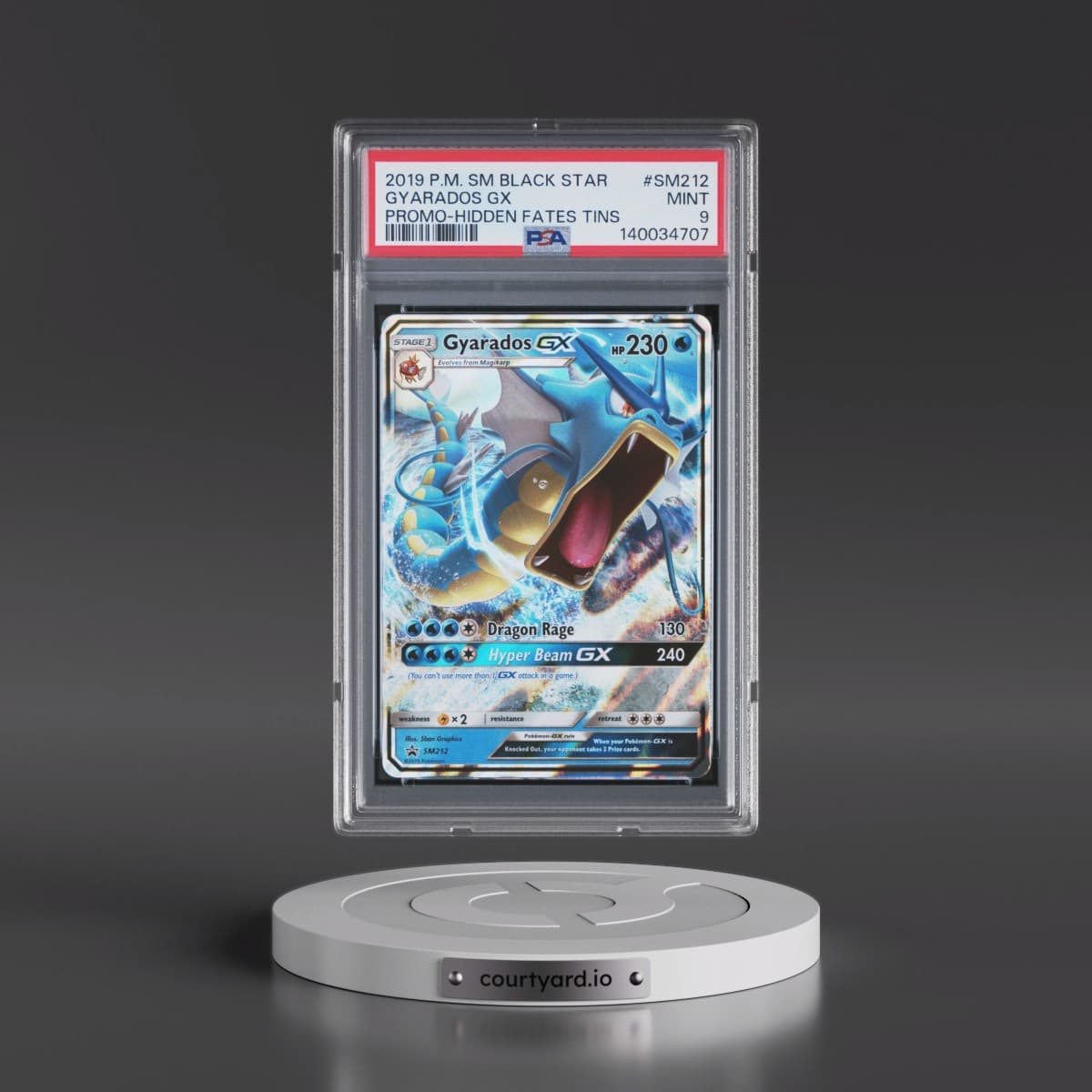 2019 Pokémon SM Black Star Promo #SM212 Gyarados GX - Holo Hidden Fates Tins (PSA 9 MINT)