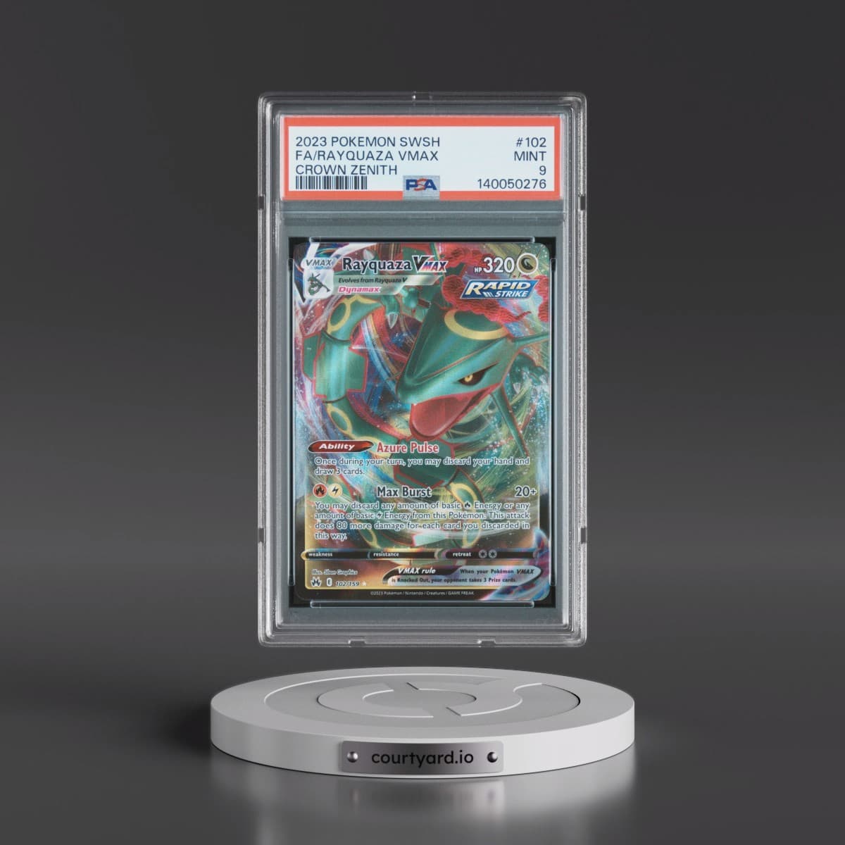 2023 Pokémon Sword and Shield Crown Zenith #102 Rayquaza Vmax - Full Art (PSA 9 MINT)