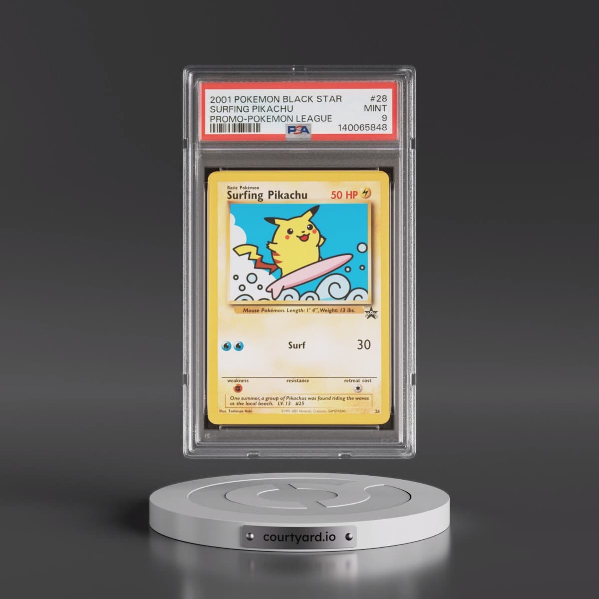 2001 Pokémon Promo Black Star #28 Surfing Pikachu - Pokemon League (PSA 9 MINT)