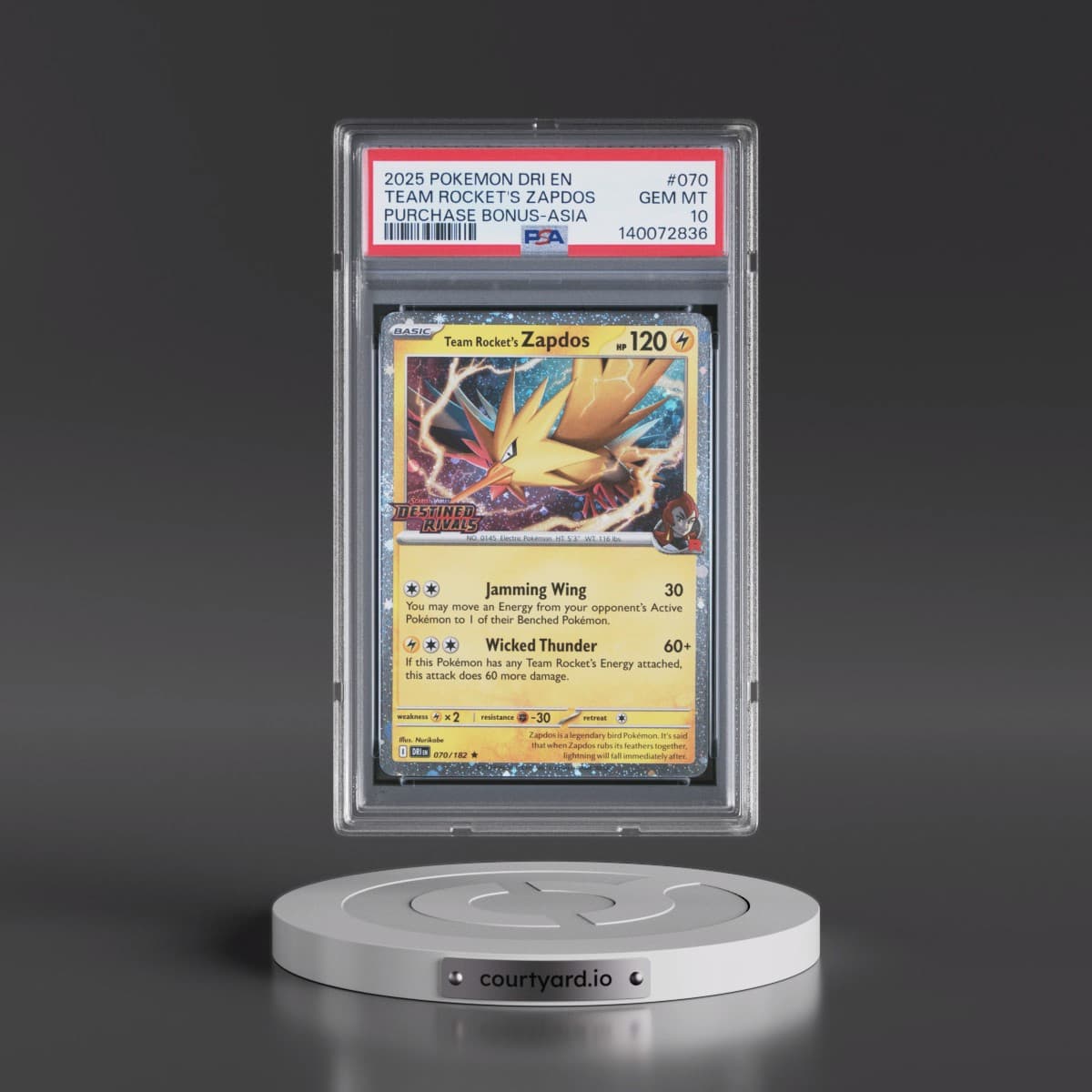 2025 Pokémon Dri EN-Destined Rivals #070 Team Rocket's Zapdos - Purchase Bonus-Asia (PSA 10 GEM MINT)