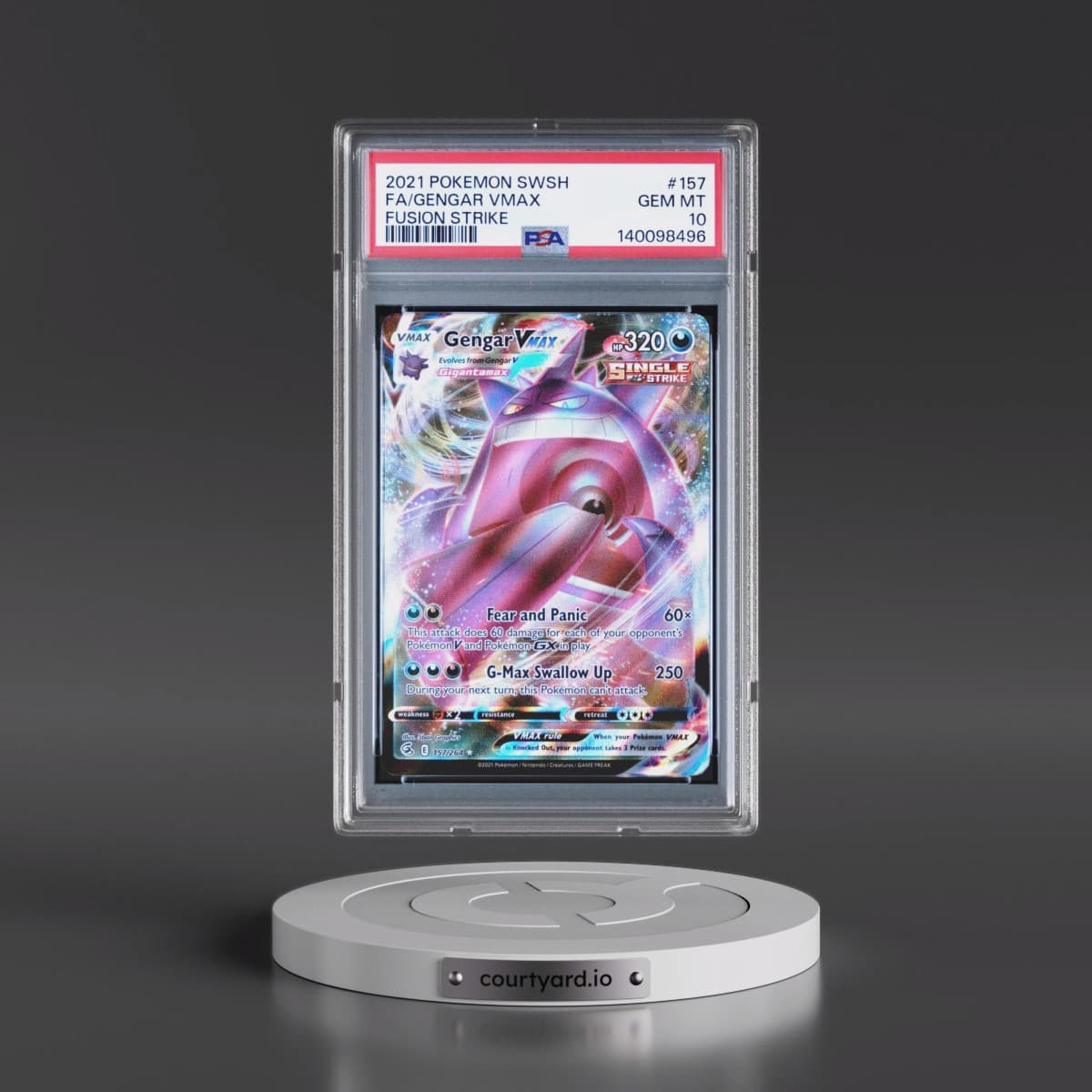 2021 Pokémon Sword & Shield Fusion Strike #157 Gengar Vmax - Full Art (PSA 10 GEM MINT)