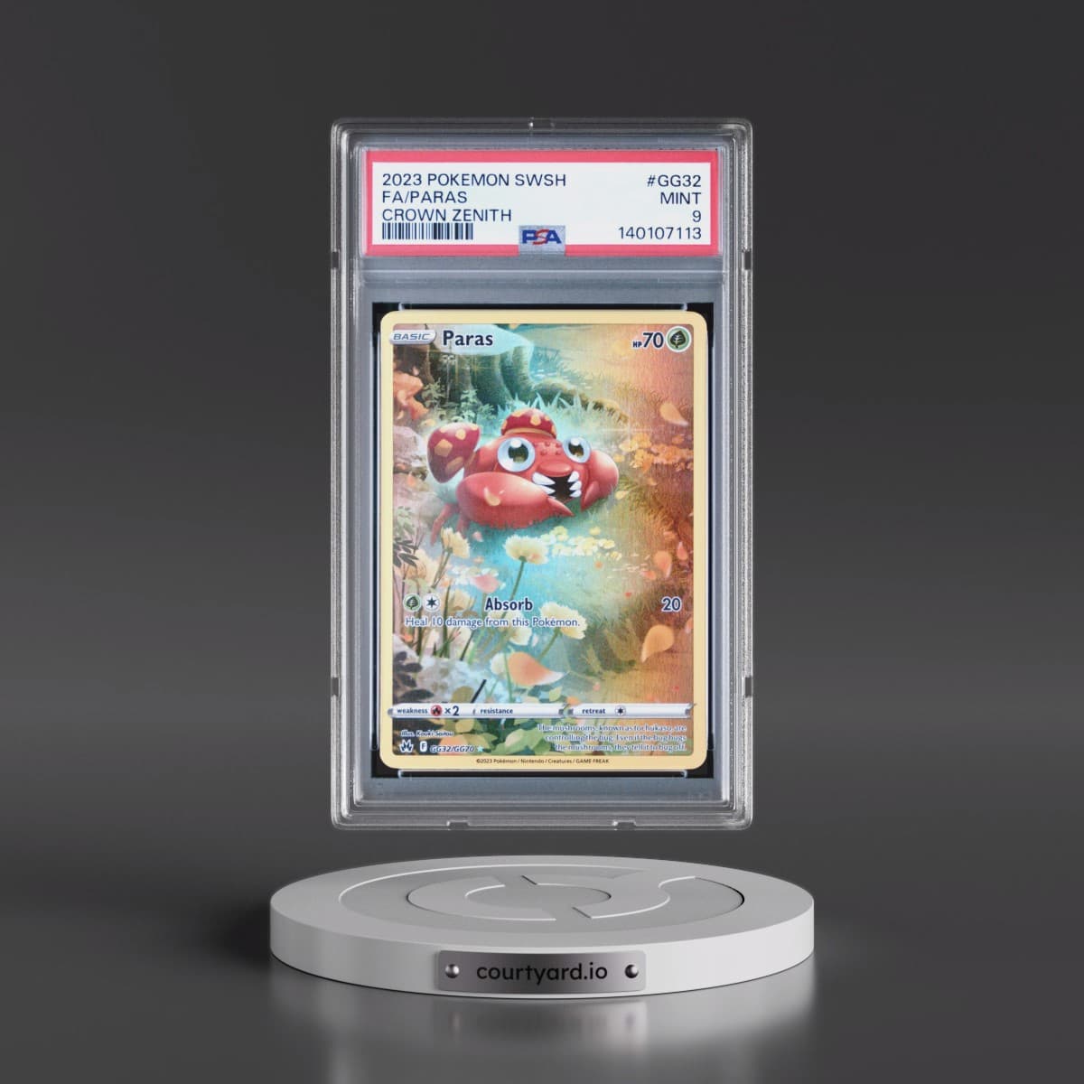 2023 Pokémon Sword and Shield Crown Zenith #GG32 Paras - Full Art (PSA 9 MINT)
