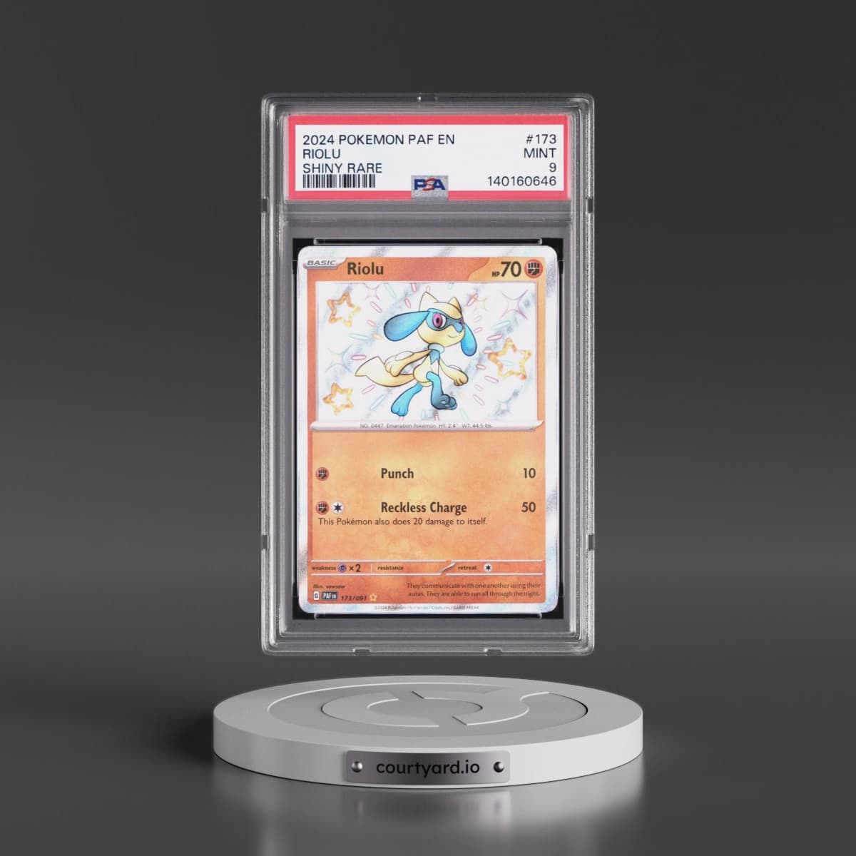 2024 Pokémon Paf EN-Paldean Fates #173 Riolu - Shiny Rare (PSA 9 MINT)