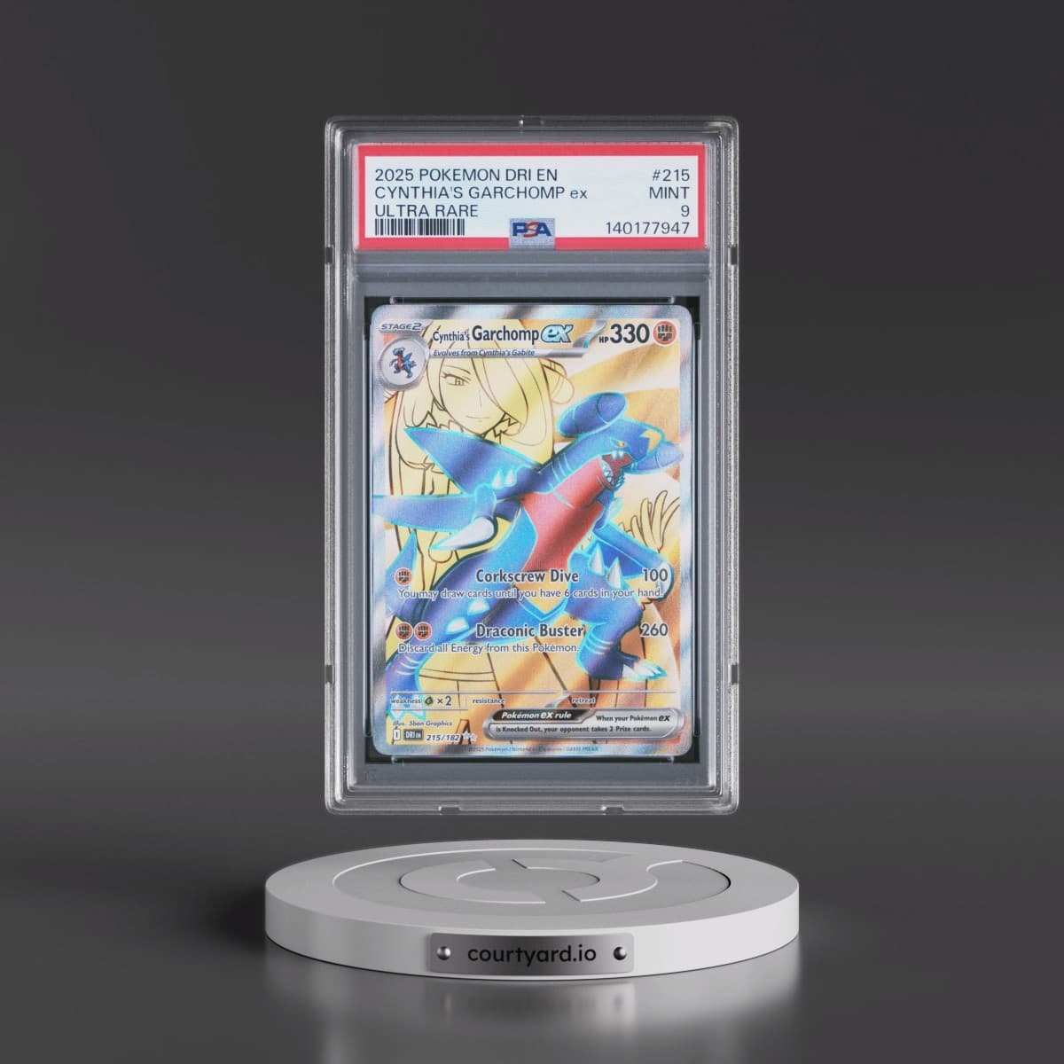 2025 Pokémon Dri EN-Destined Rivals #215 Cynthia's Garchomp EX - Holo Ultra Rare (PSA 9 MINT)