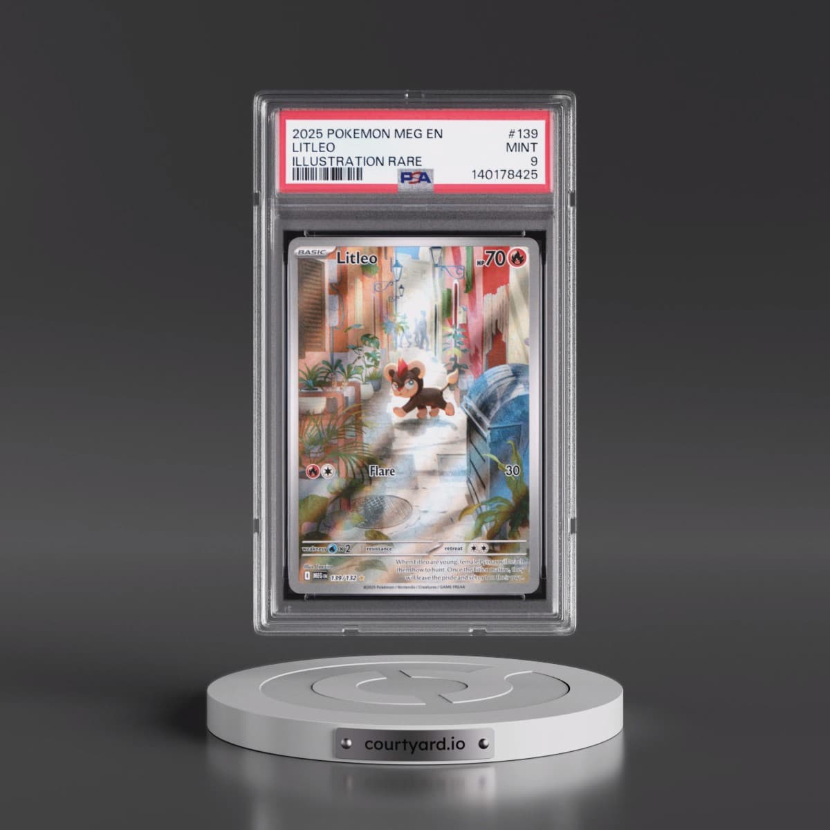 2025 Pokémon Meg EN-Mega Evolution #139 Litleo - Illustration Rare (PSA 9 MINT)