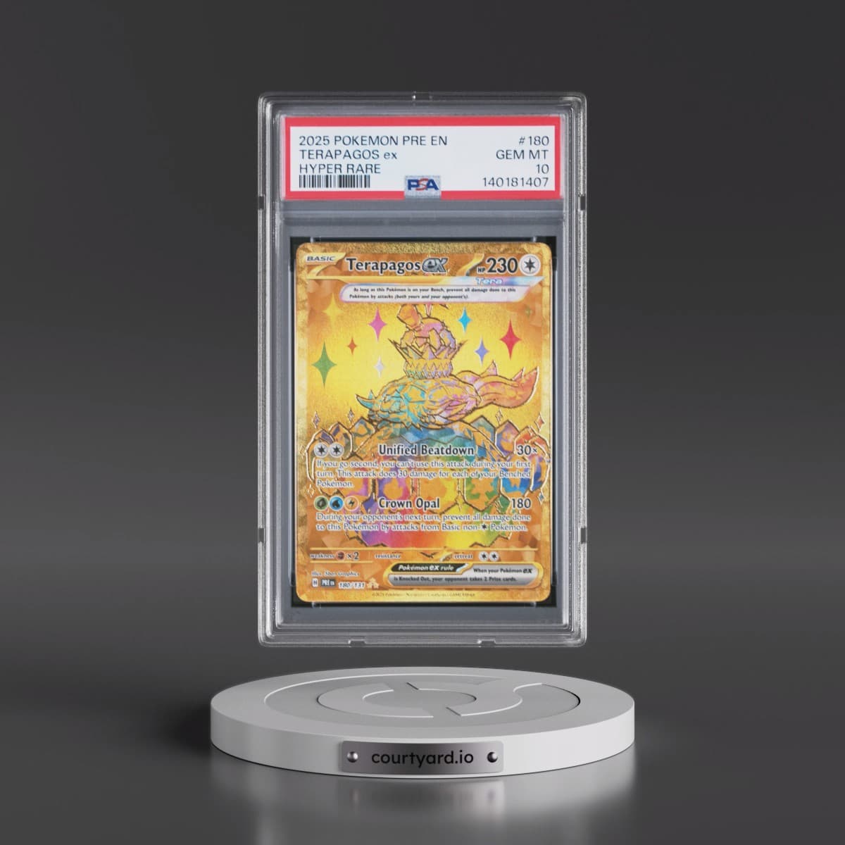 2025 Pokémon Pre EN-Prismatic Evolutions #180 Terapagos EX - Holo Hyper Rare (PSA 10 GEM MINT)