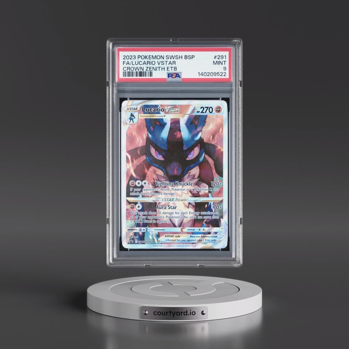 2023 Pokémon Swsh Black Star Promo #291 Lucario Vstar - Full Art Crown Zenith Elite Trainer Box (PSA 9 MINT)