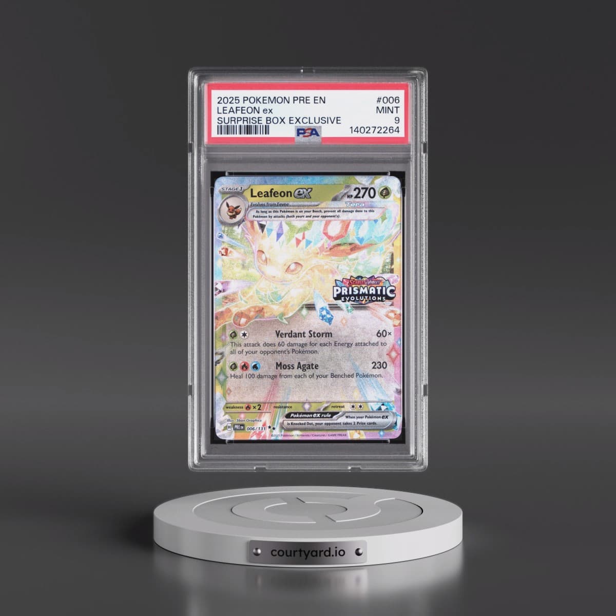 2025 Pokémon Pre EN-Prismatic Evolutions #006 Leafeon EX - Holo Surprise Box Exclusive (PSA 9 MINT)