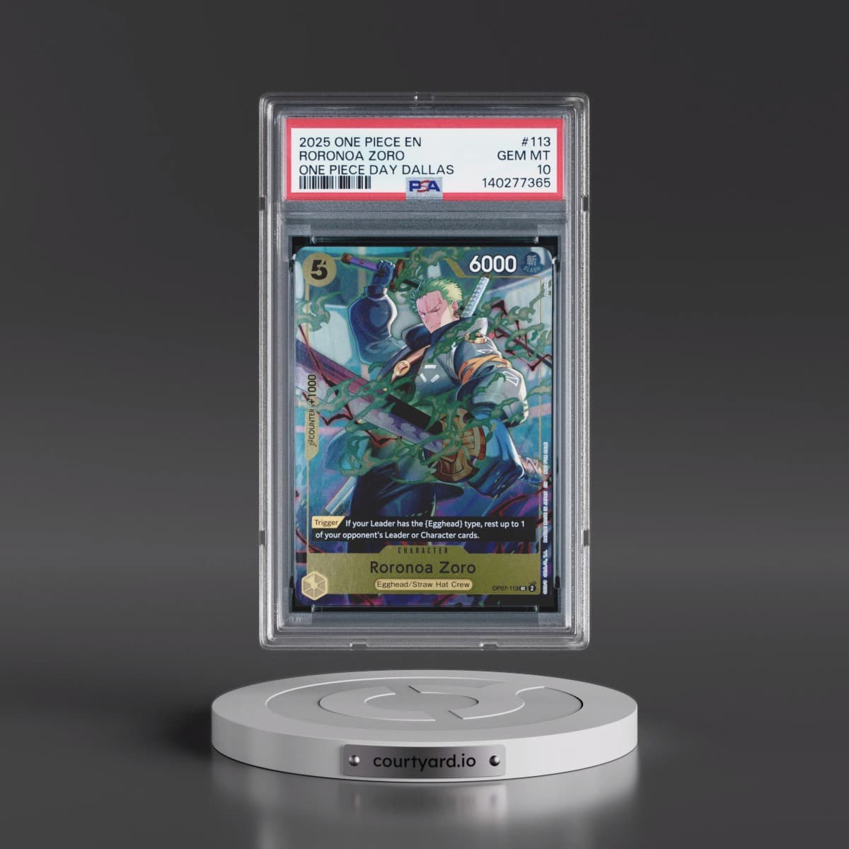 2025 One Piece Promos #113 Roronoa Zoro - One Piece Day Dallas (PSA 10 GEM MINT)